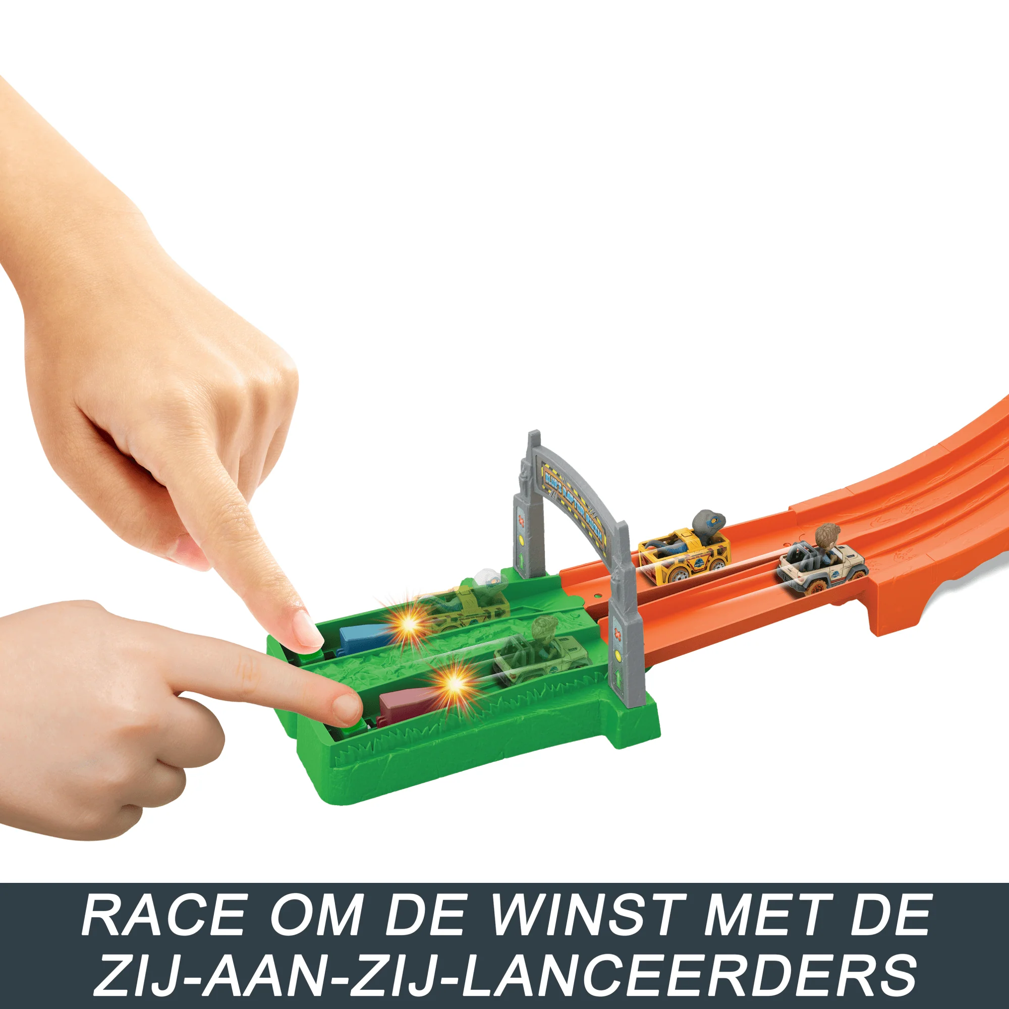 Hot Wheels Racerverse Jurassic World Blue'S Raptor Rit Baanset Met 2 Metalen Auto'S - Image 3