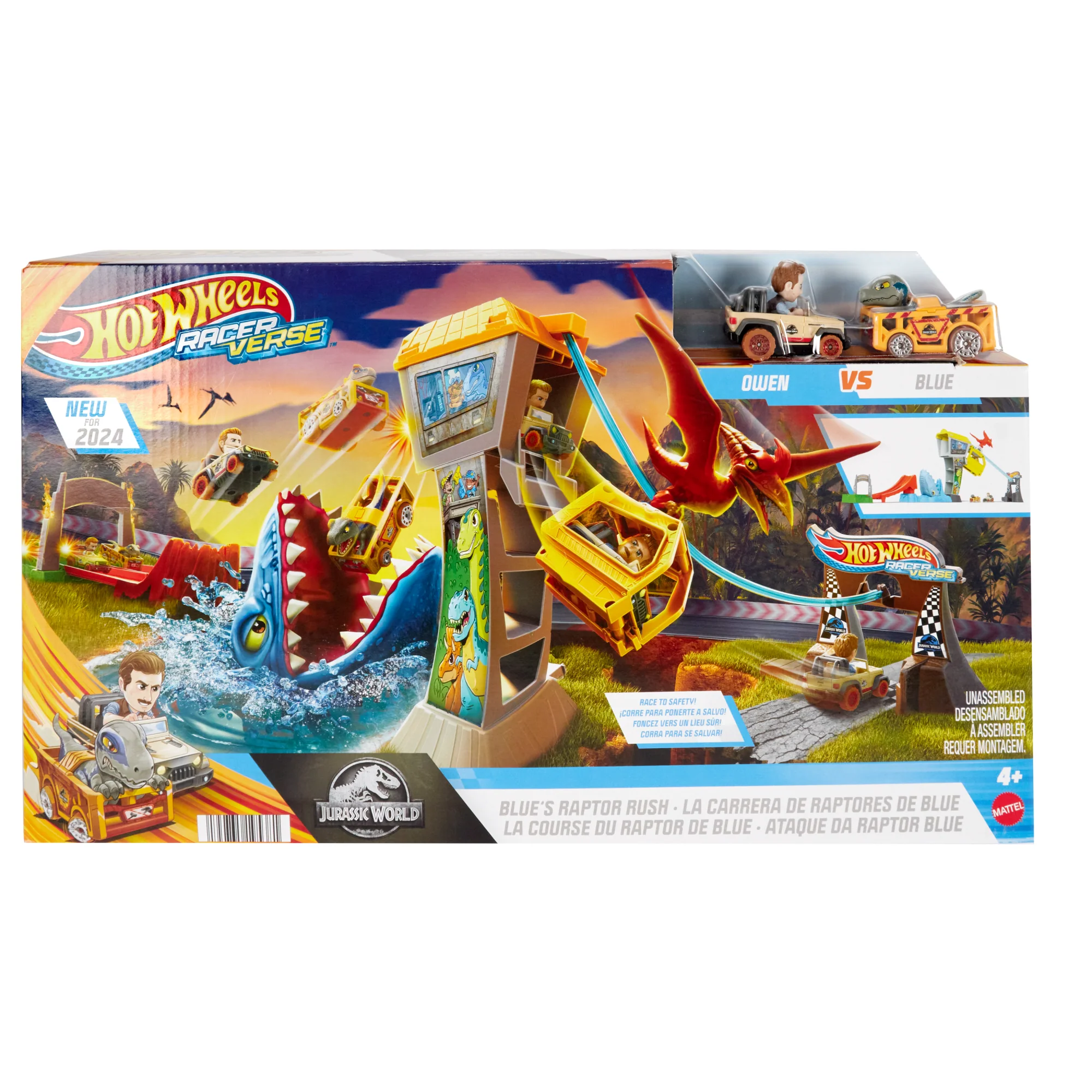 Hot Wheels Racerverse Jurassic World Blue'S Raptor Rit Baanset Met 2 Metalen Auto'S - Image 6