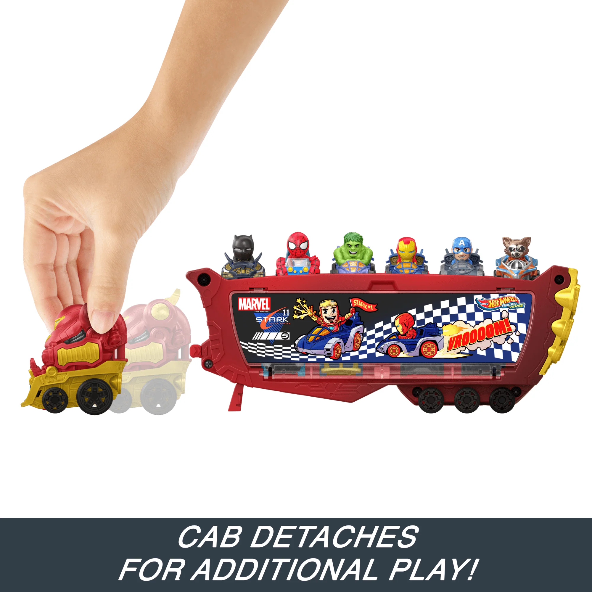 Hot Wheels Racerverse Marvel Hulkbuster Hauler, Stores Up To 10 Toy Cars, Detachable Cab With Flip-Up Helmet & Non-Removable Figure - Image 3