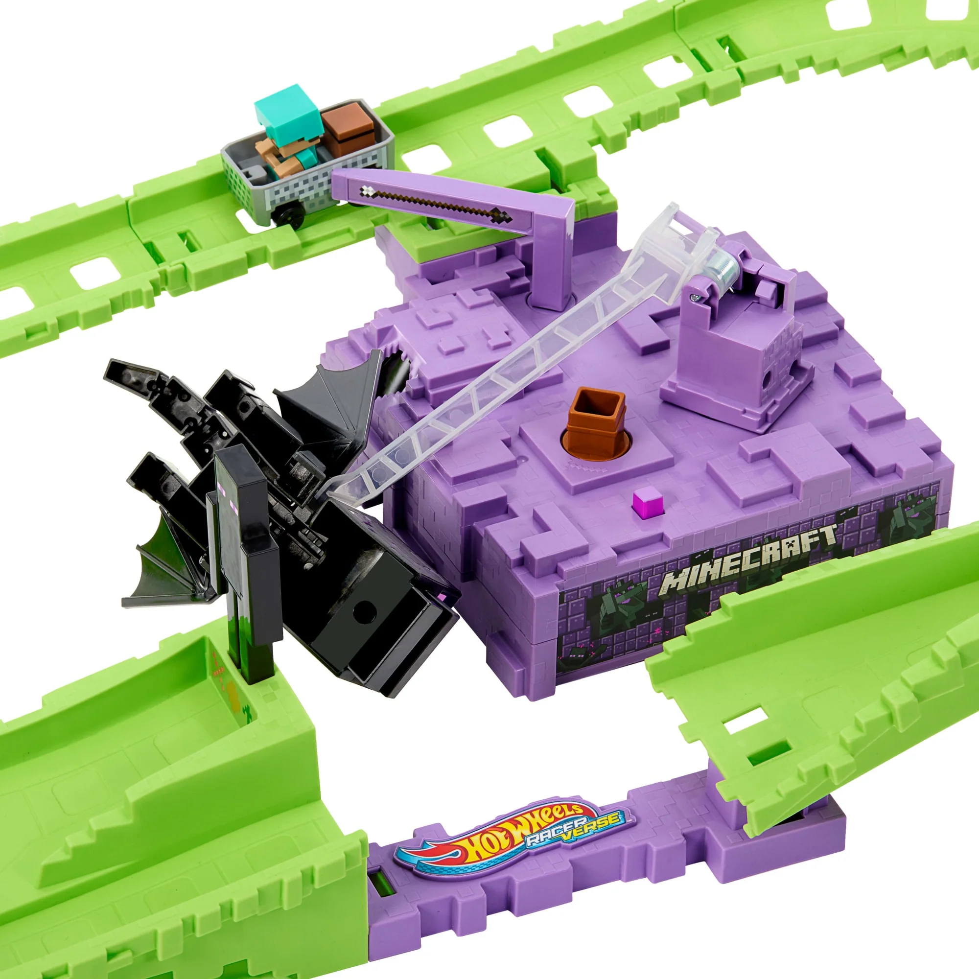 Conjunto De Pista De Minecraft Y Vehículo Metálico De Steve Con Armadura De Diamante Racerverse De Hot Wheels [De Venta Exclusiva En Walmart] - Image 5