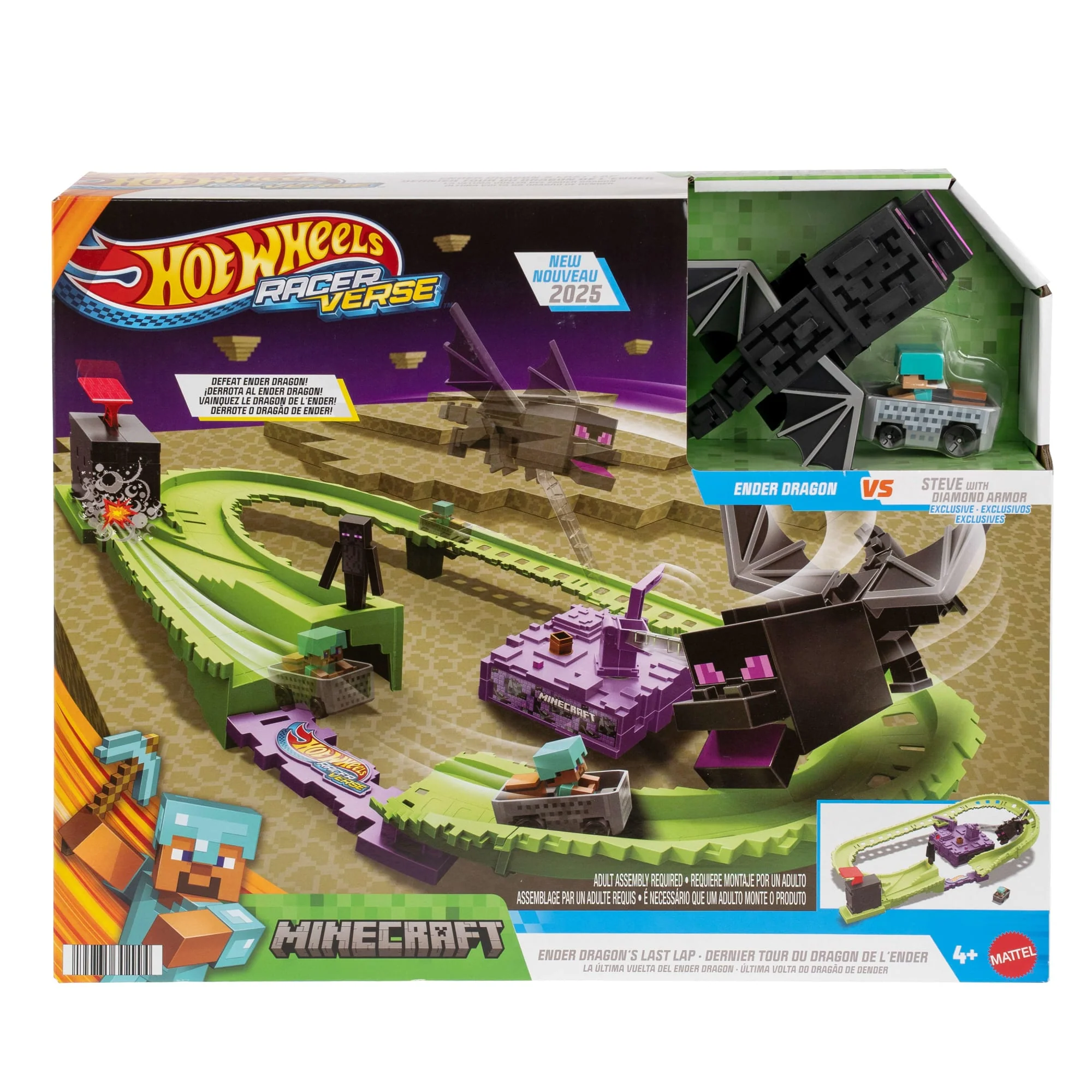 Conjunto De Pista De Minecraft Y Vehículo Metálico De Steve Con Armadura De Diamante Racerverse De Hot Wheels [De Venta Exclusiva En Walmart] - Image 6