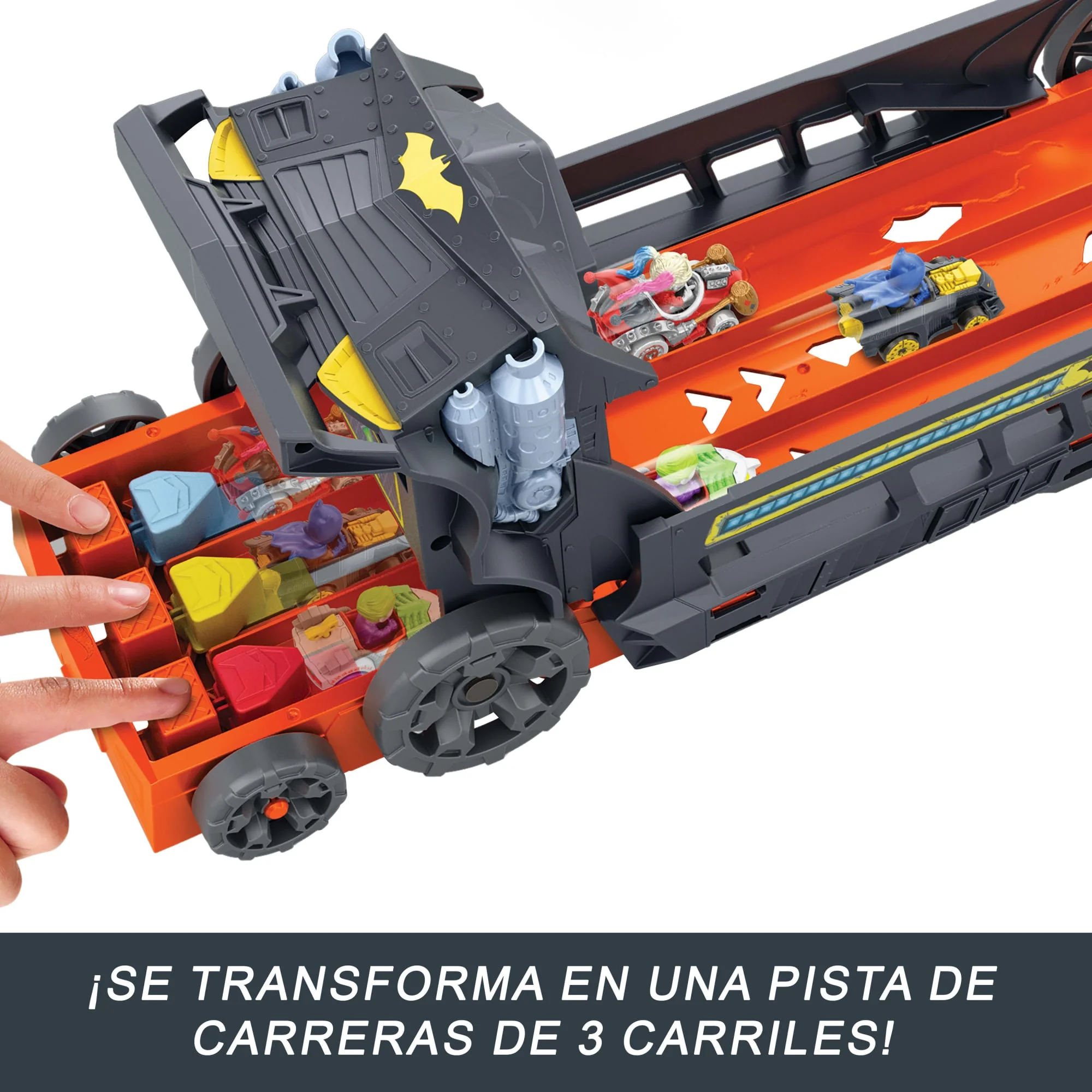 Conjunto De Pista Persecución De Escape De Batman De Racerverse De Hot Wheels, El Vehículo Se Transforma En Una Pista De Carreras De 3 Carriles Con 2 Coches De Juguete Metálicos - Image 4