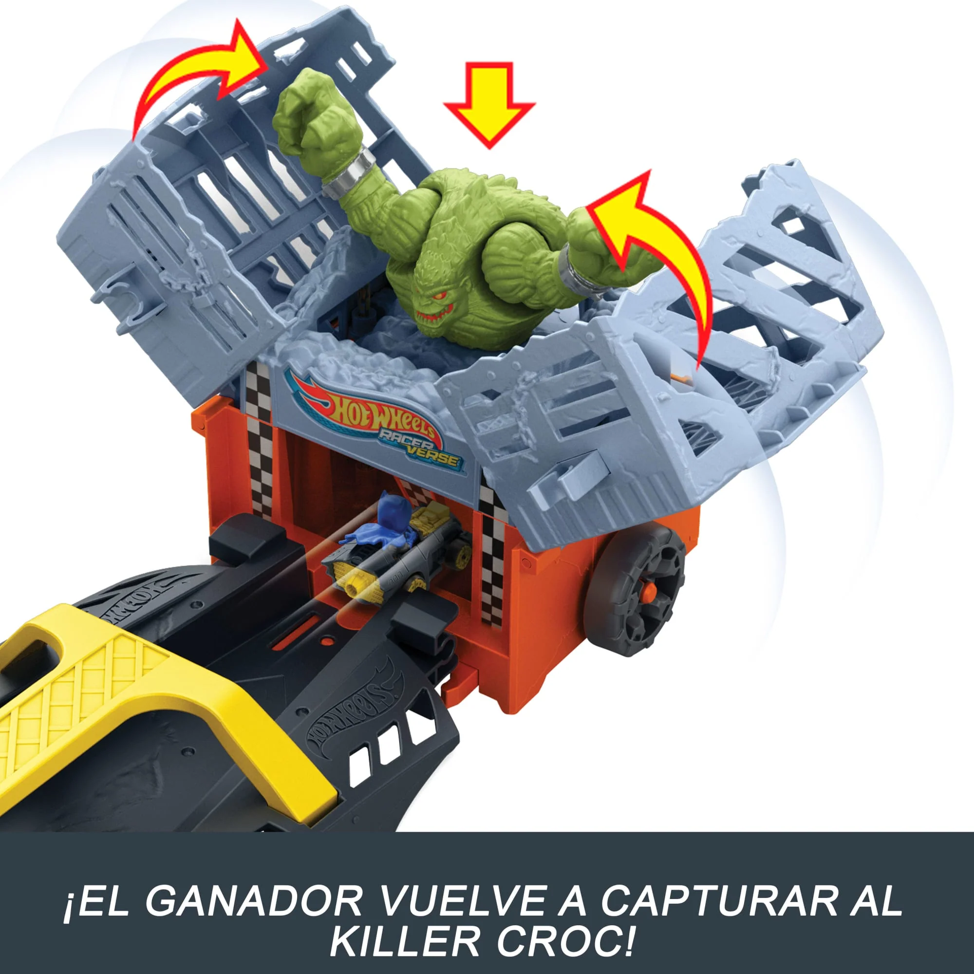 Conjunto De Pista Persecución De Escape De Batman De Racerverse De Hot Wheels, El Vehículo Se Transforma En Una Pista De Carreras De 3 Carriles Con 2 Coches De Juguete Metálicos - Image 5