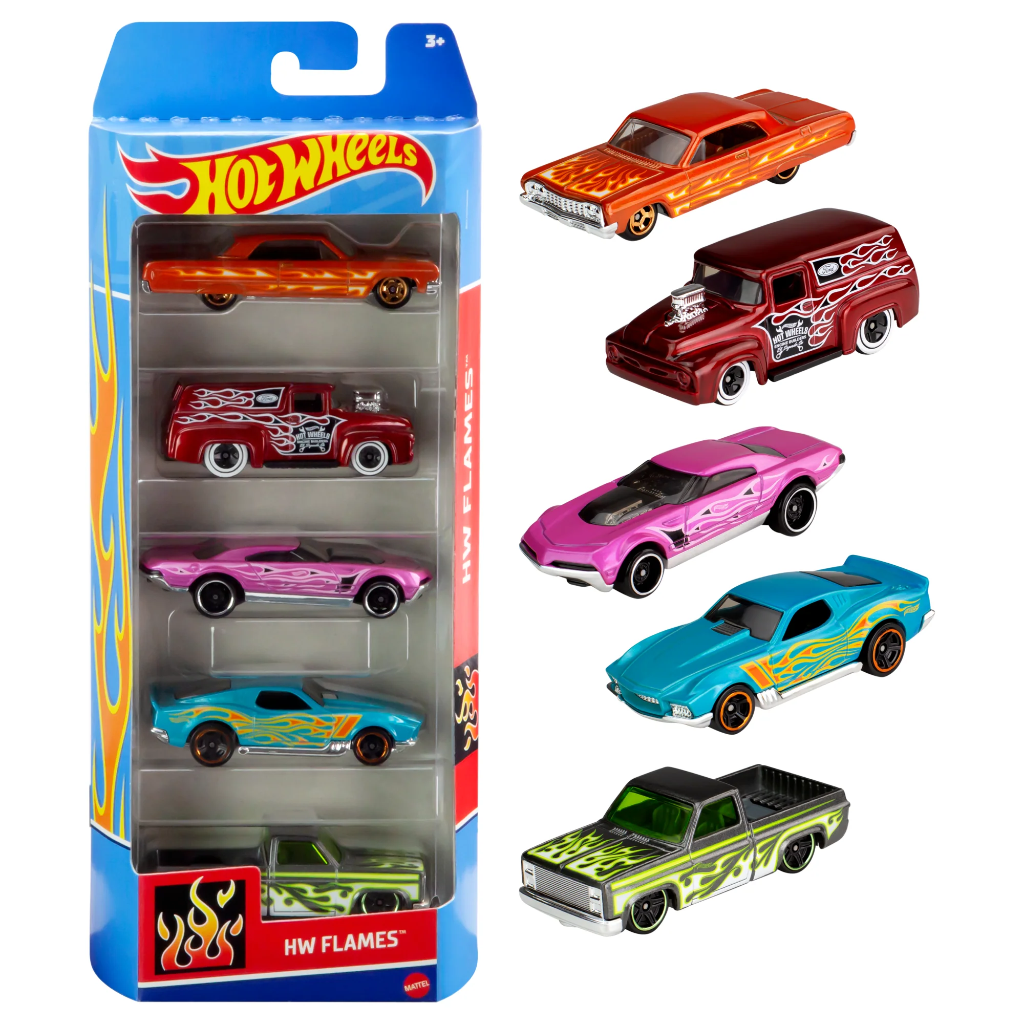 Met 5 Hot Wheels auto's in 1 set heb je meteen een complete verzameling!