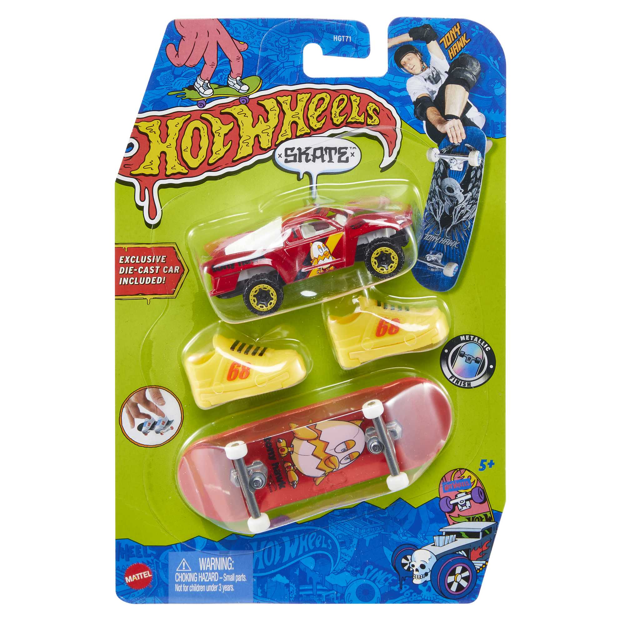 Pack De Coleccionista Hot Wheels Skate De Tony Hawk Con Una Tabla “Fingerboard”, Un Par De Zapatillas Para Montar En Monopatín Y Un Coche (Los Estilos Pueden Variar) - Image 4