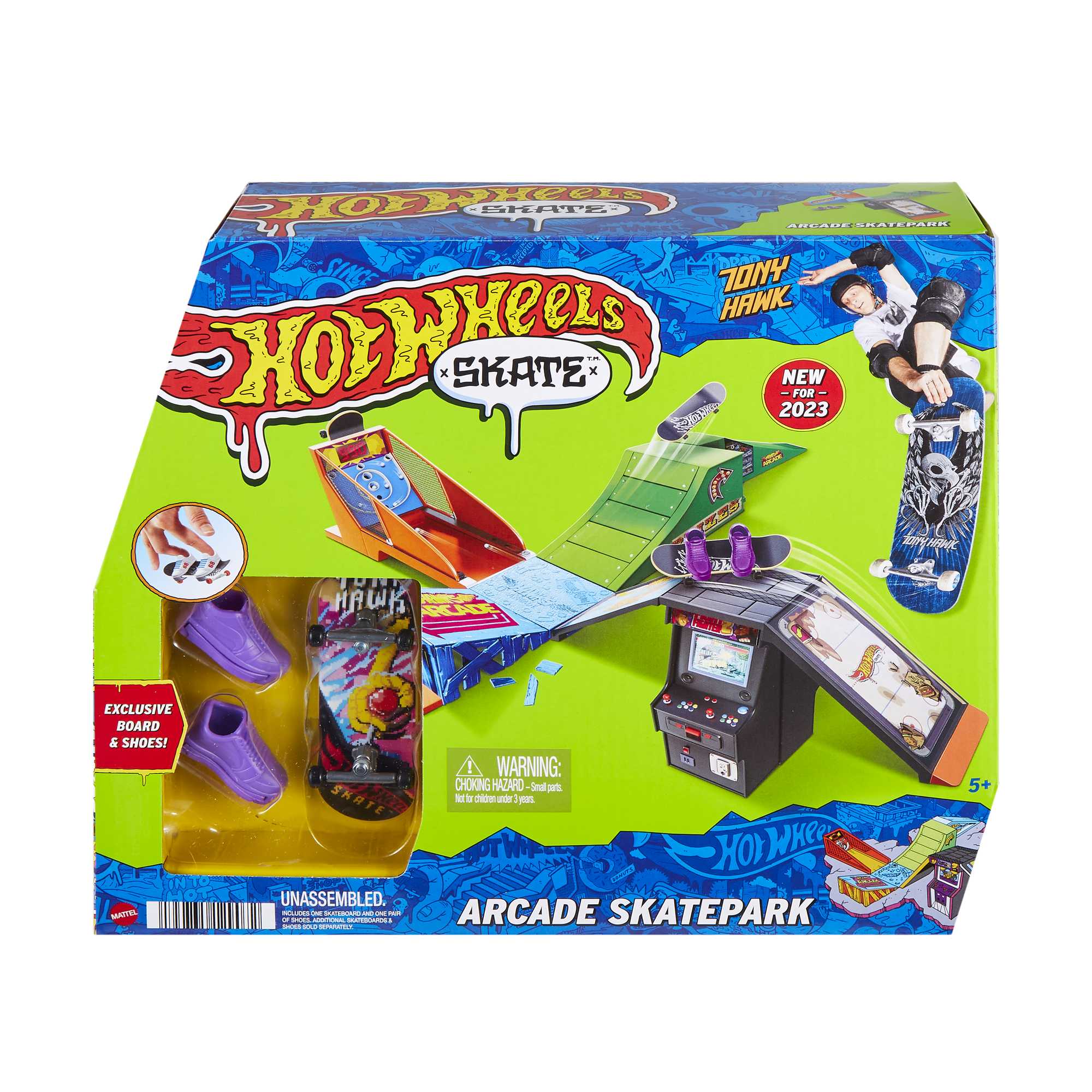 Hot Wheels Skate Set Acrobazie Da Skateboard Con Fingerboard Firmato Tony Hawk E Paio Di Scarpine - Image 7