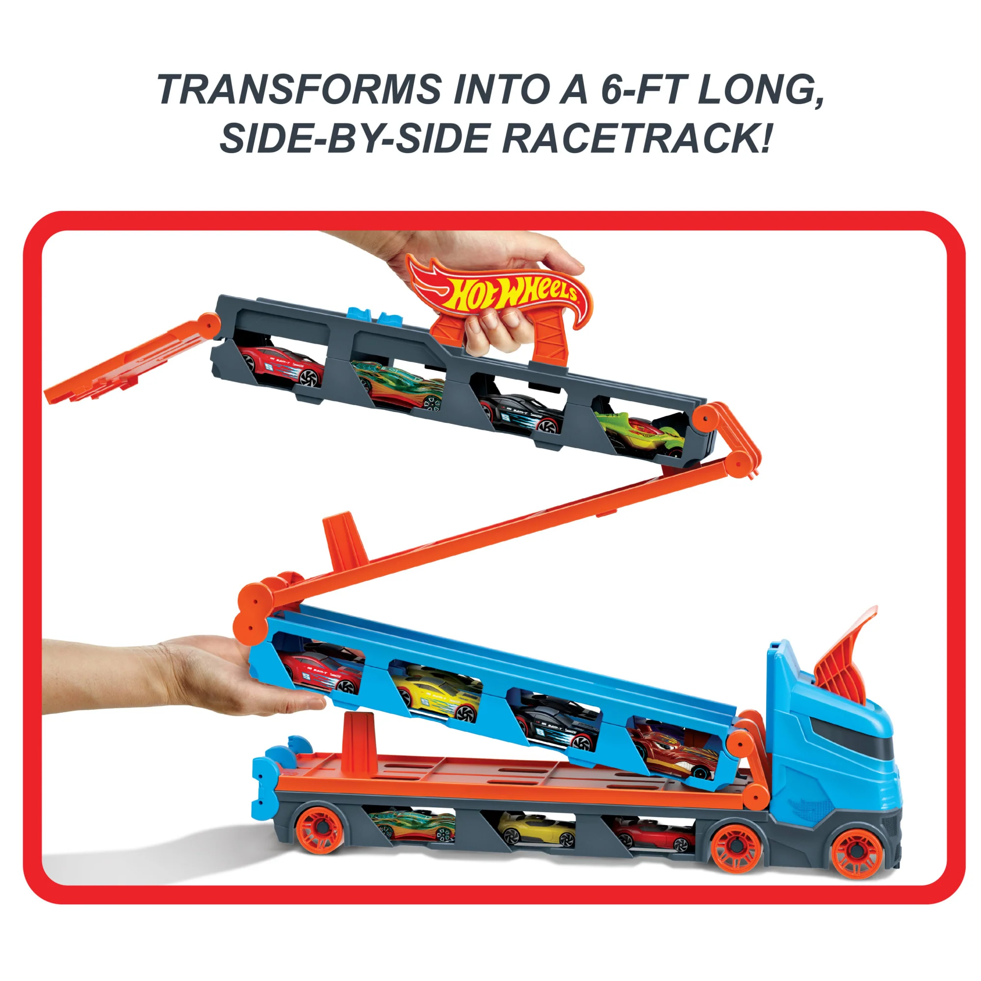 Hot Wheels Speedway Hauler Carrier With 3 Toy Cars - Image 3