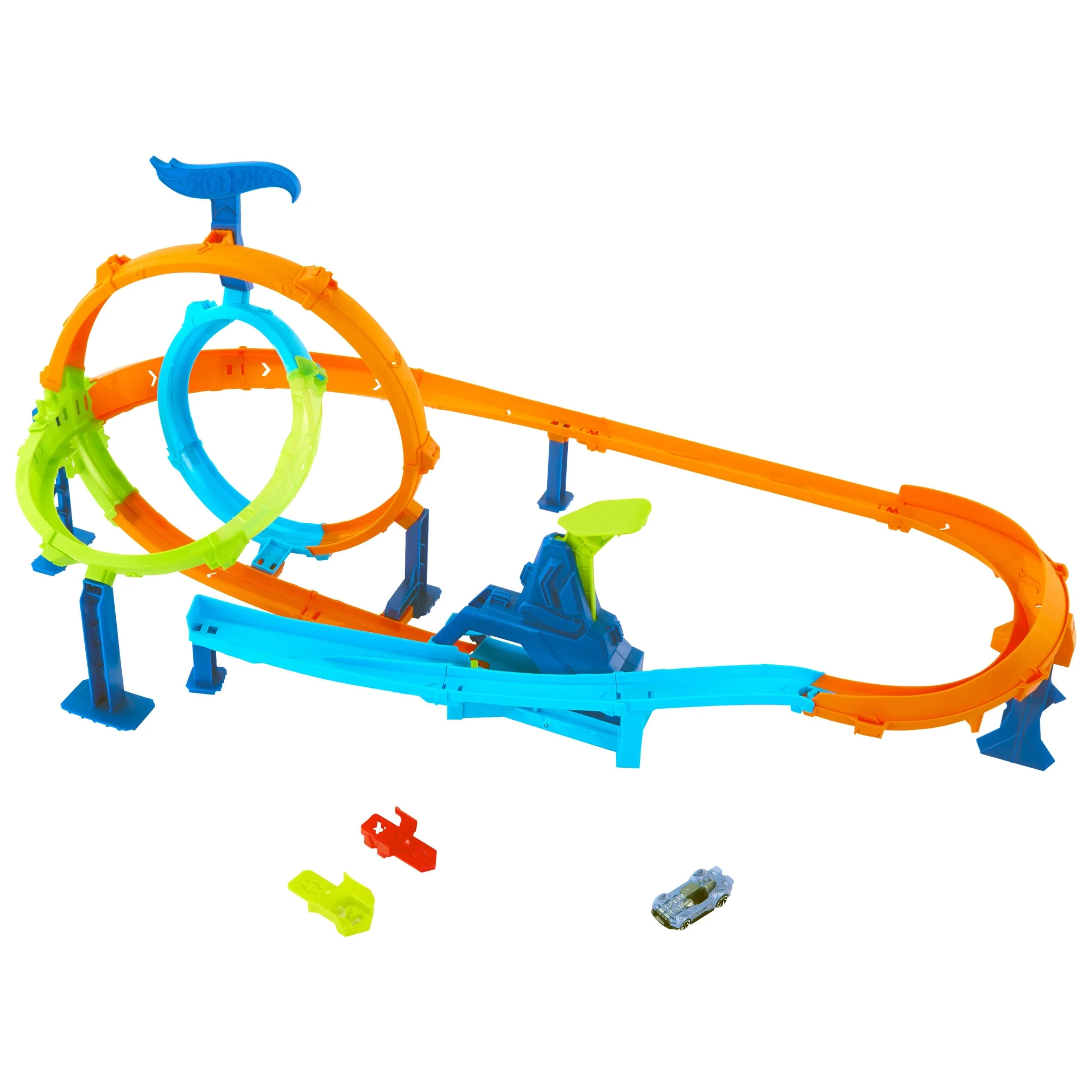Hot Wheels Hot Wheels Stuntbanen Snelle Lanceringscycloon Baanset En Metalen Speelgoedauto Op Een Schaal Van 1:64
