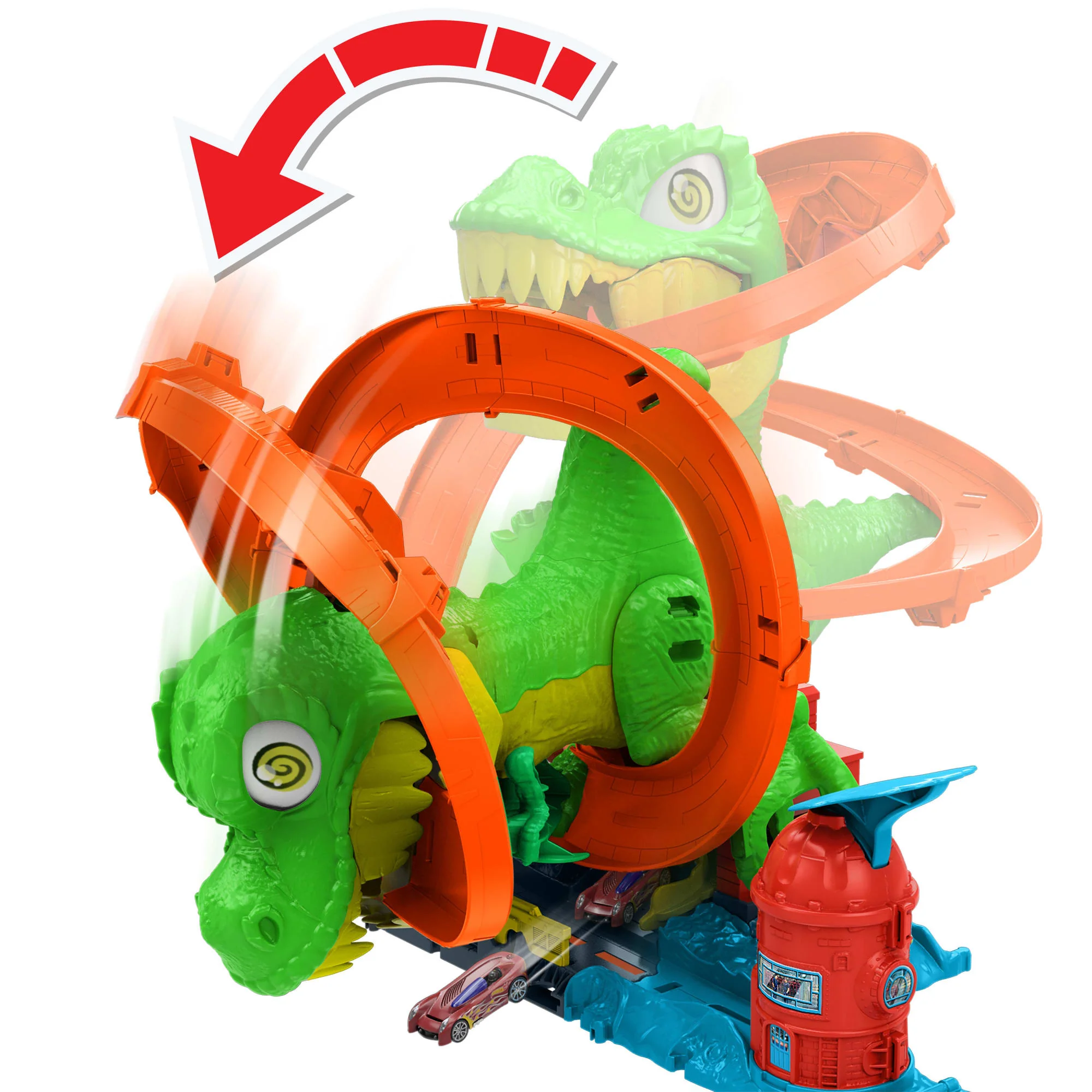 Conjunto De Juego T-Rex Batalla En Llamas De Hot Wheels City Con Coche Metálico A Escala 1:64 Y Dinosaurio Enemigo - Image 2