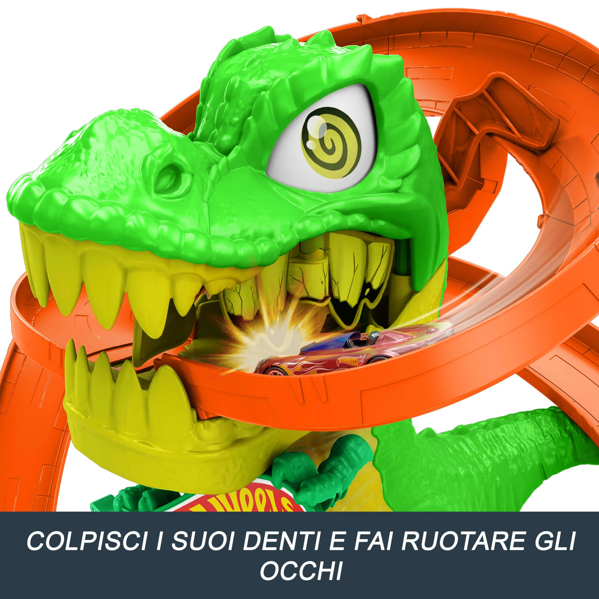Playset Hot Wheels City T-Rex Battaglia Infuocata, Macchinina Die-Cast in Scala 1:64 E Dinosauro Nemico - Image 3
