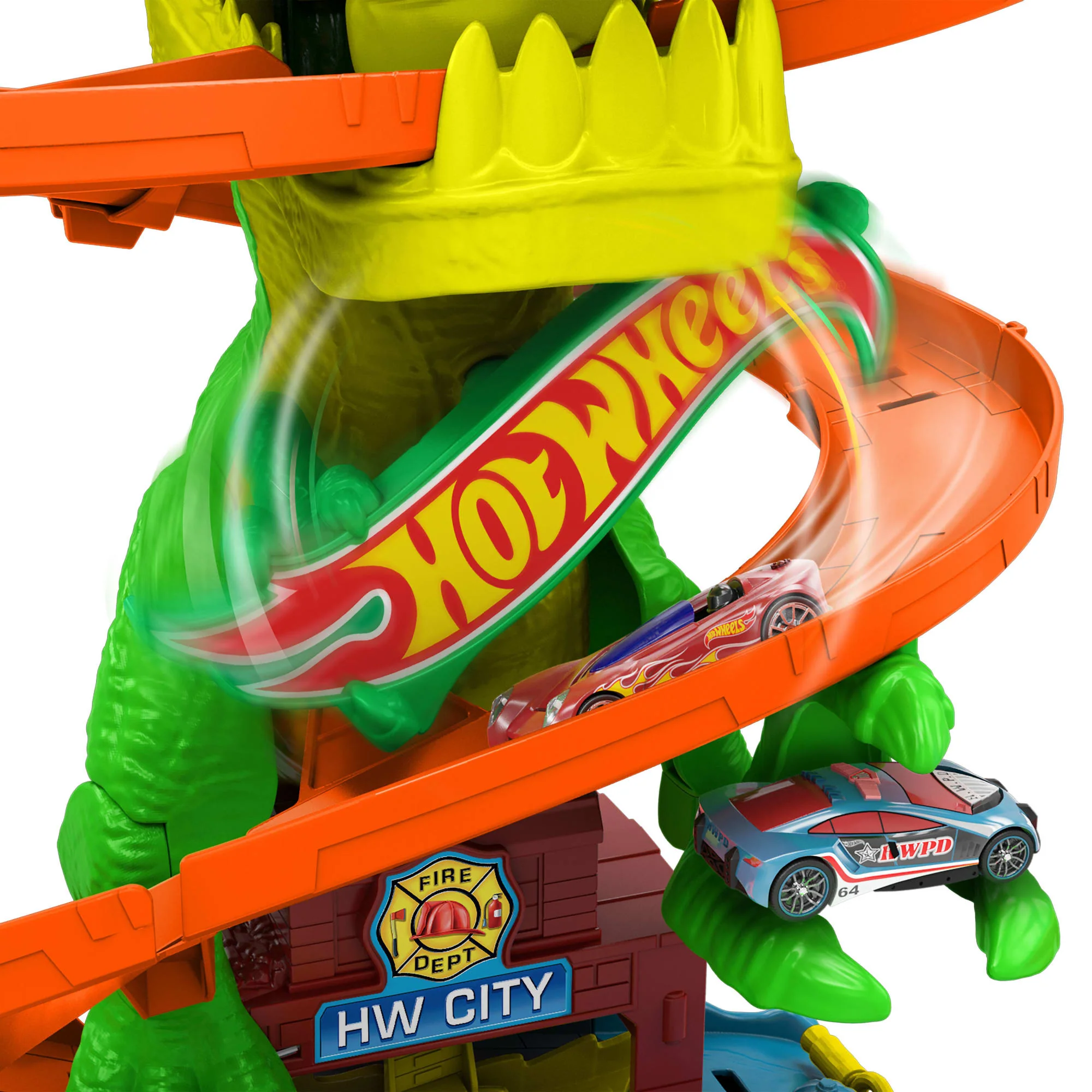 Hot Wheels T-Rex Ve İtfaiye İstasyonu Oyun Seti Ve 1:64 Ölçekli Metal Araba, Dinozorla Mücadele - Image 3