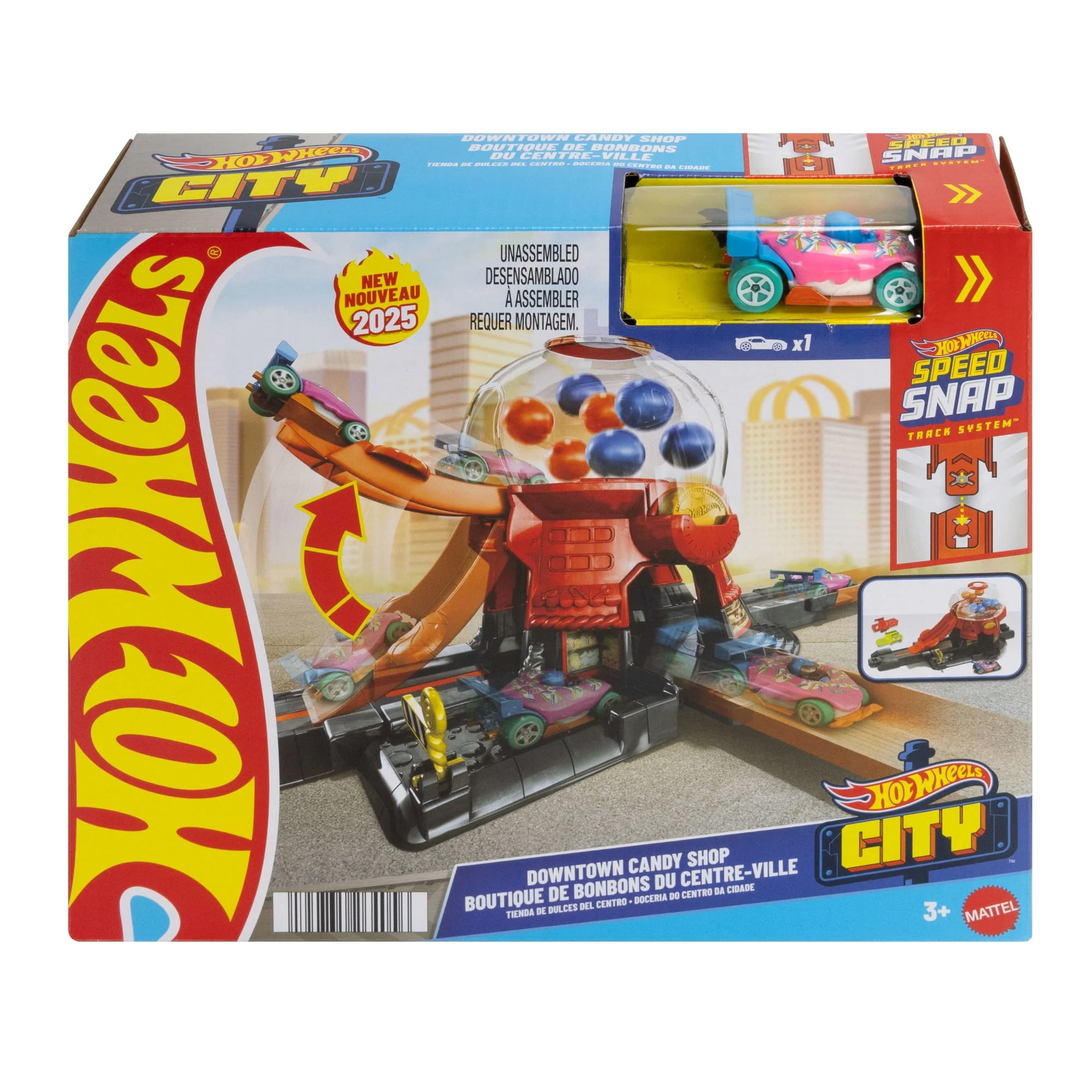 Conjunto De Juego Tienda De Dulces En La Ciudad De Hot Wheels Con Coche De Juguete Metálico A Escala 1:64 Y Pista Speed Snap - Image 6