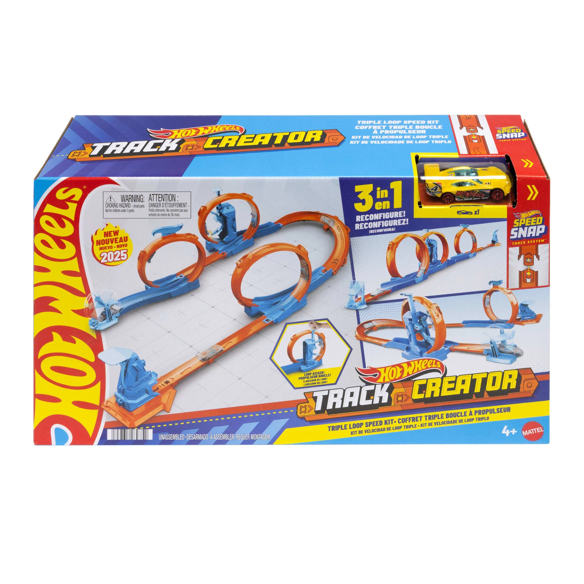 Conjunto De Construcción De Pistas Pack De Triple Looping De Track Builder De Hot Wheels Con Coche De Juguete A Escala 1:64