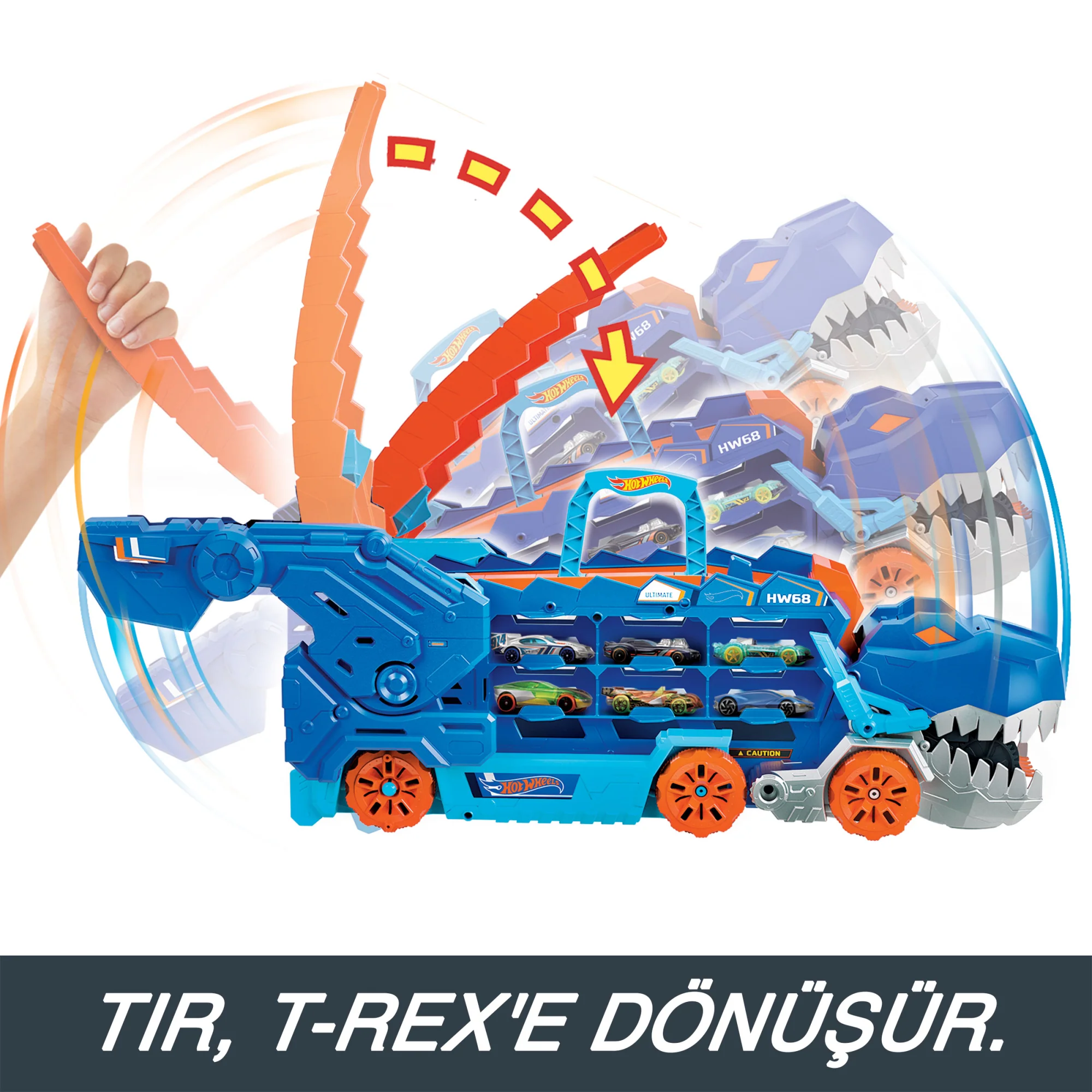 Hot Wheels Şehri Ultimate T-Rex Tır, Yarış Pistli Bir T-Rex'E Dönüşür, 20'Den Fazla Arabayı Depolar - Image 4