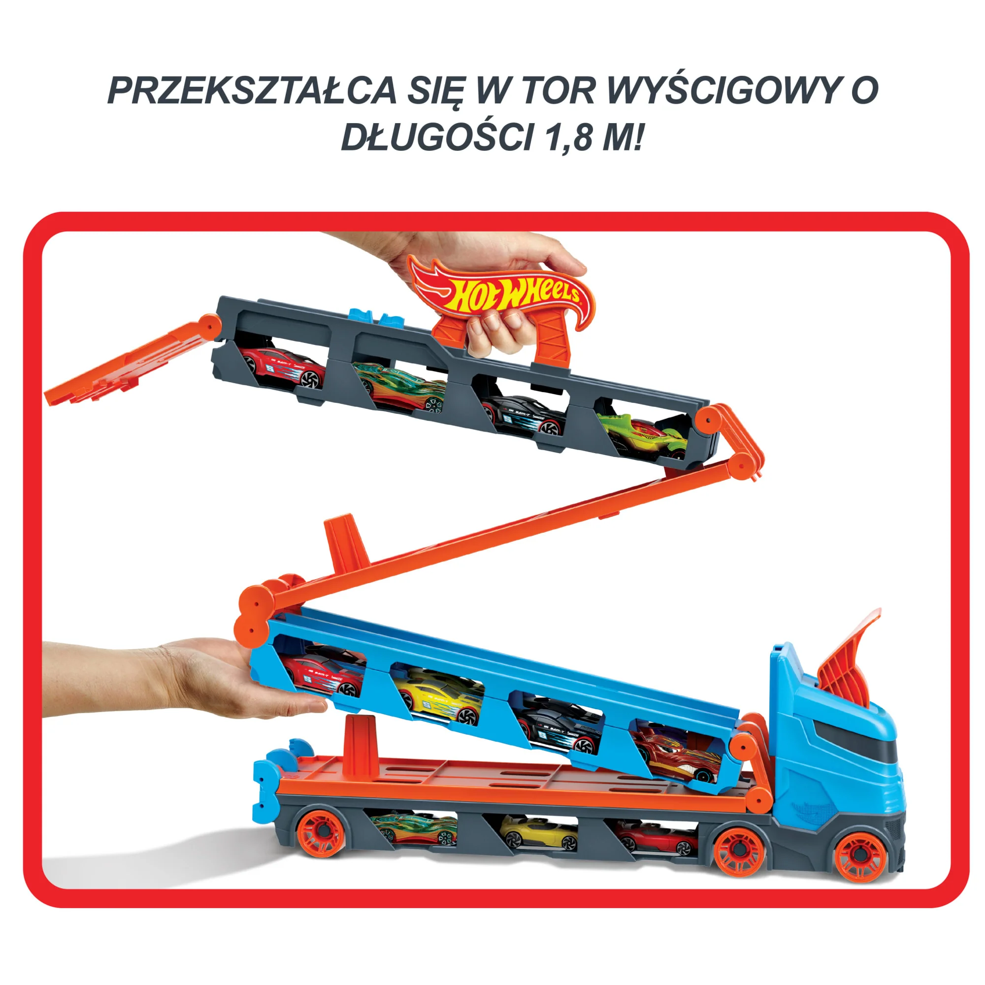 Hot Wheels Wyścigowy transporter 2w1 Ciężarówka z torem rajdowym + 3 samochodziki - Image 3