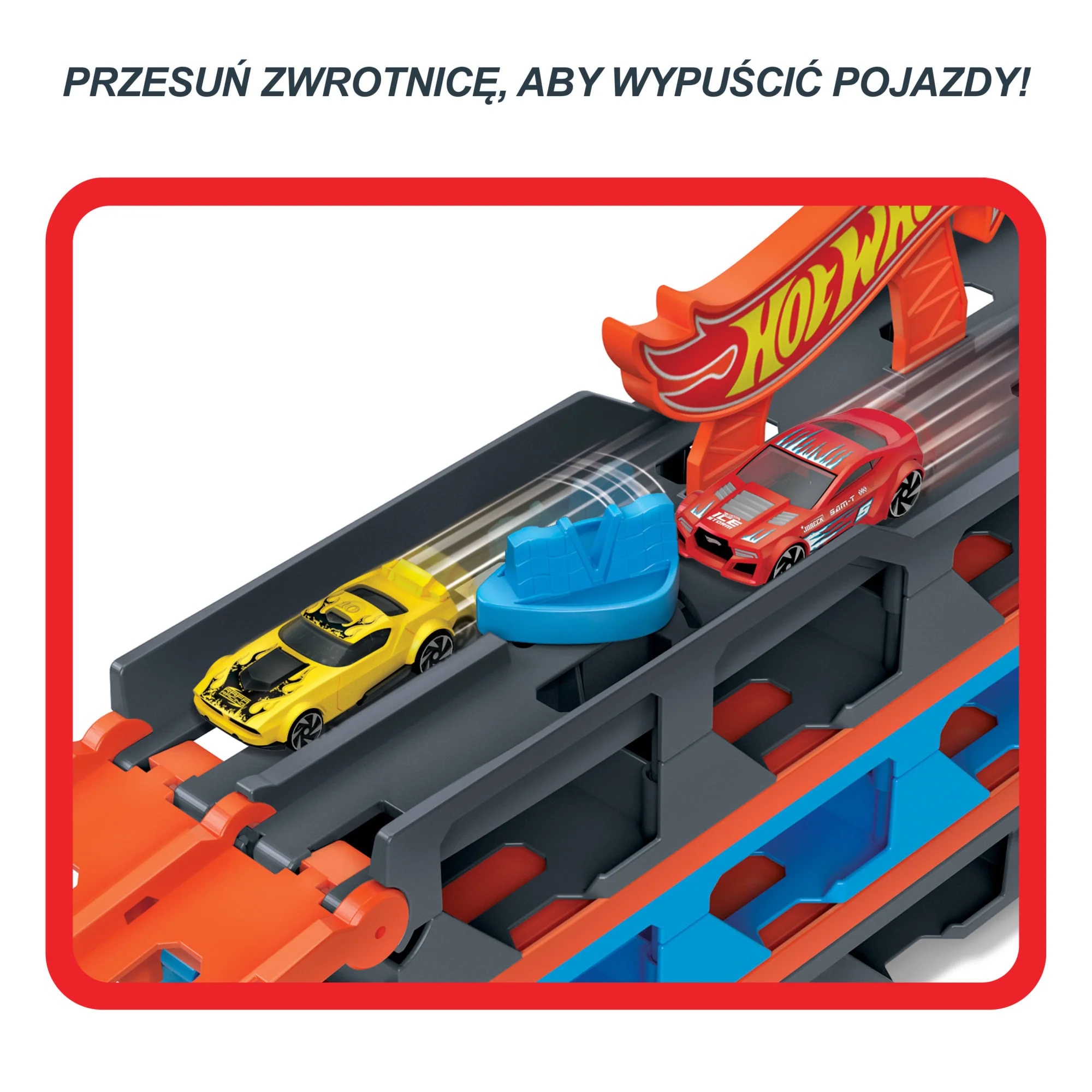 Hot Wheels Wyścigowy transporter 2w1 Ciężarówka z torem rajdowym + 3 samochodziki - Image 4