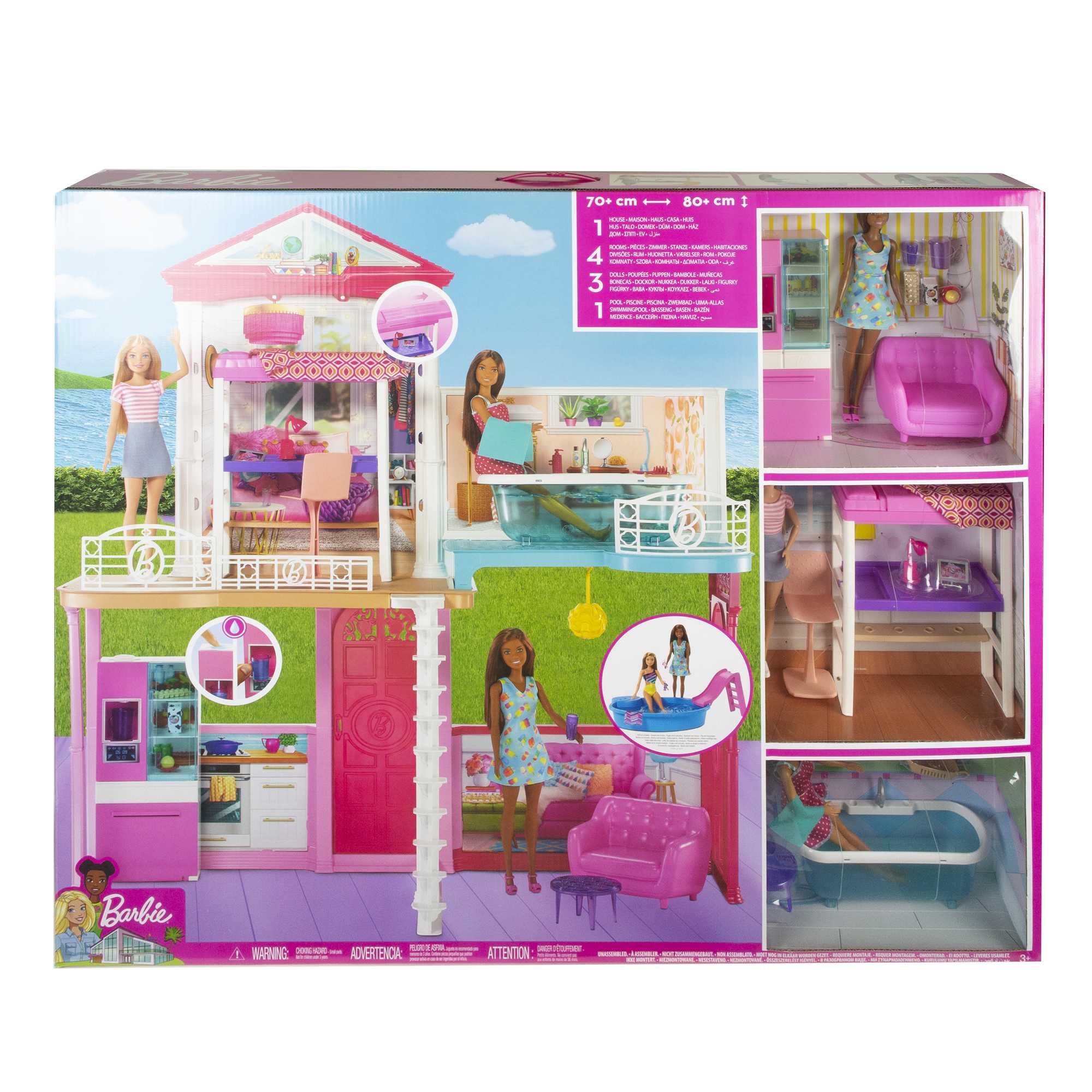 Barbie Poppenhuis Met 3 Poppen, Zwembad En Glijbaan, 4 Meubelsets En Accessoires - Image 6
