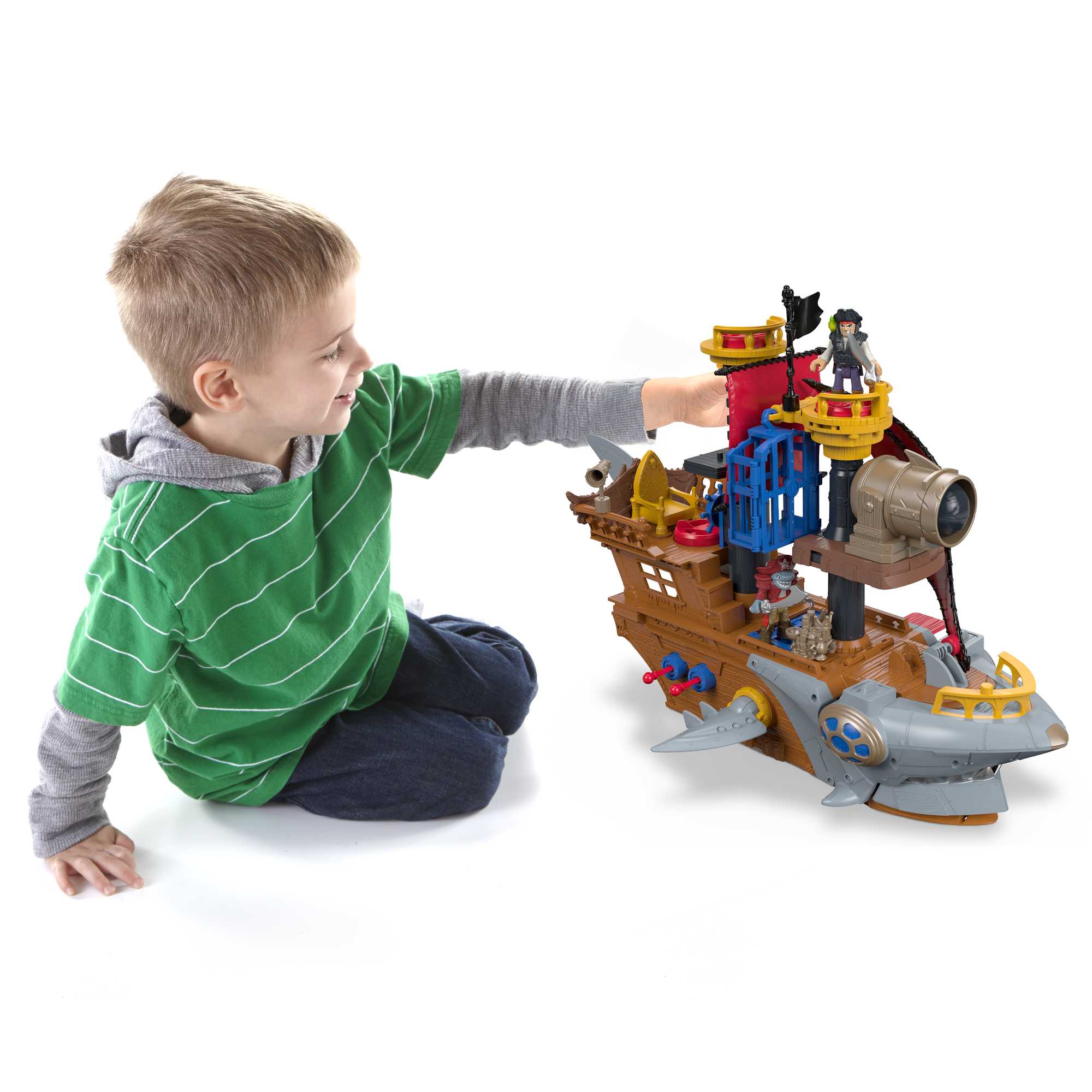 Conjunto De Juego Barco Pirata-Tiburón De Imaginext Con Mordisco De Tiburón Y 2 Figuras De Piratas, Juguetes De Preescolar Para Niños A Partir De 3 Años - Image 2