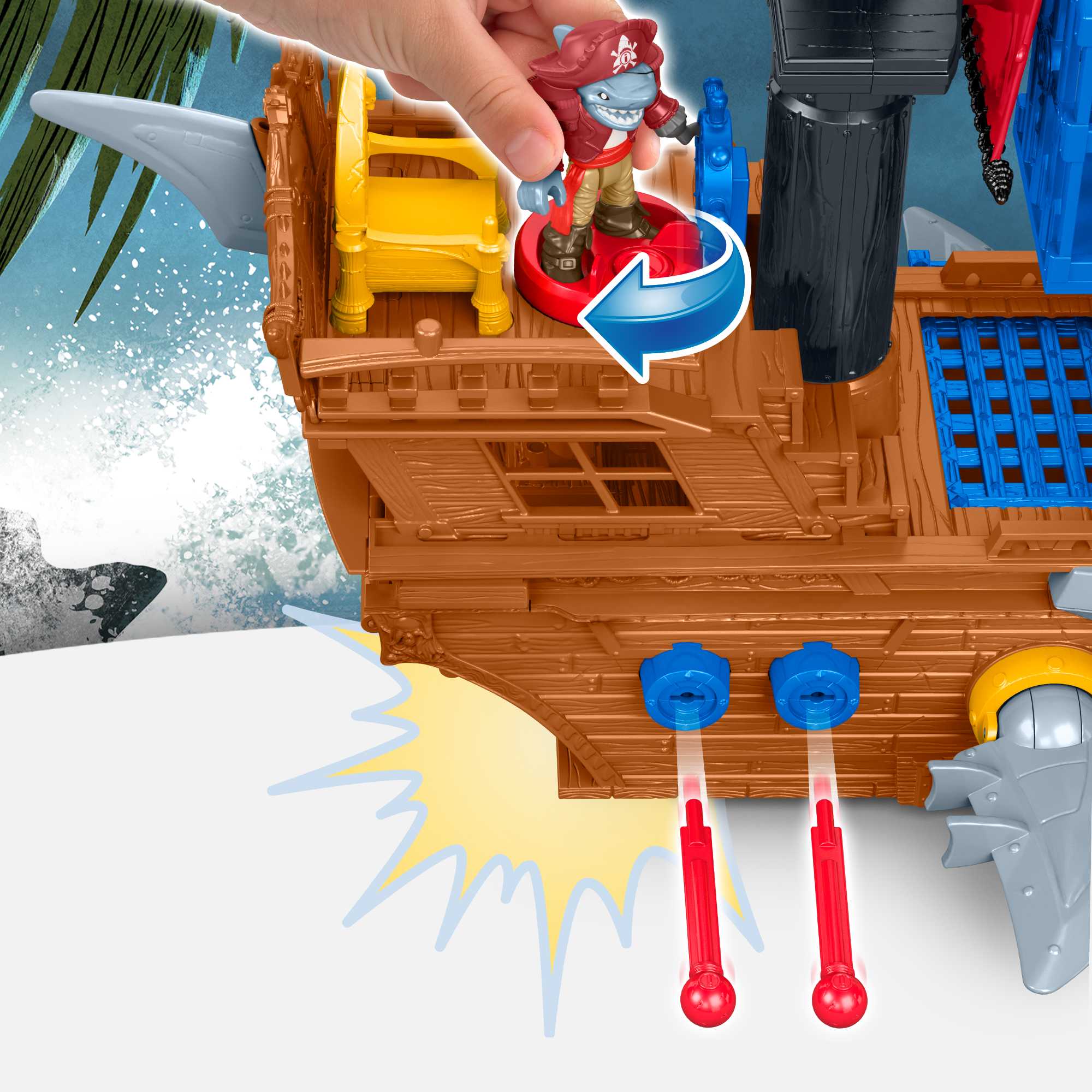 Conjunto De Juego Barco Pirata-Tiburón De Imaginext Con Mordisco De Tiburón Y 2 Figuras De Piratas, Juguetes De Preescolar Para Niños A Partir De 3 Años - Image 4