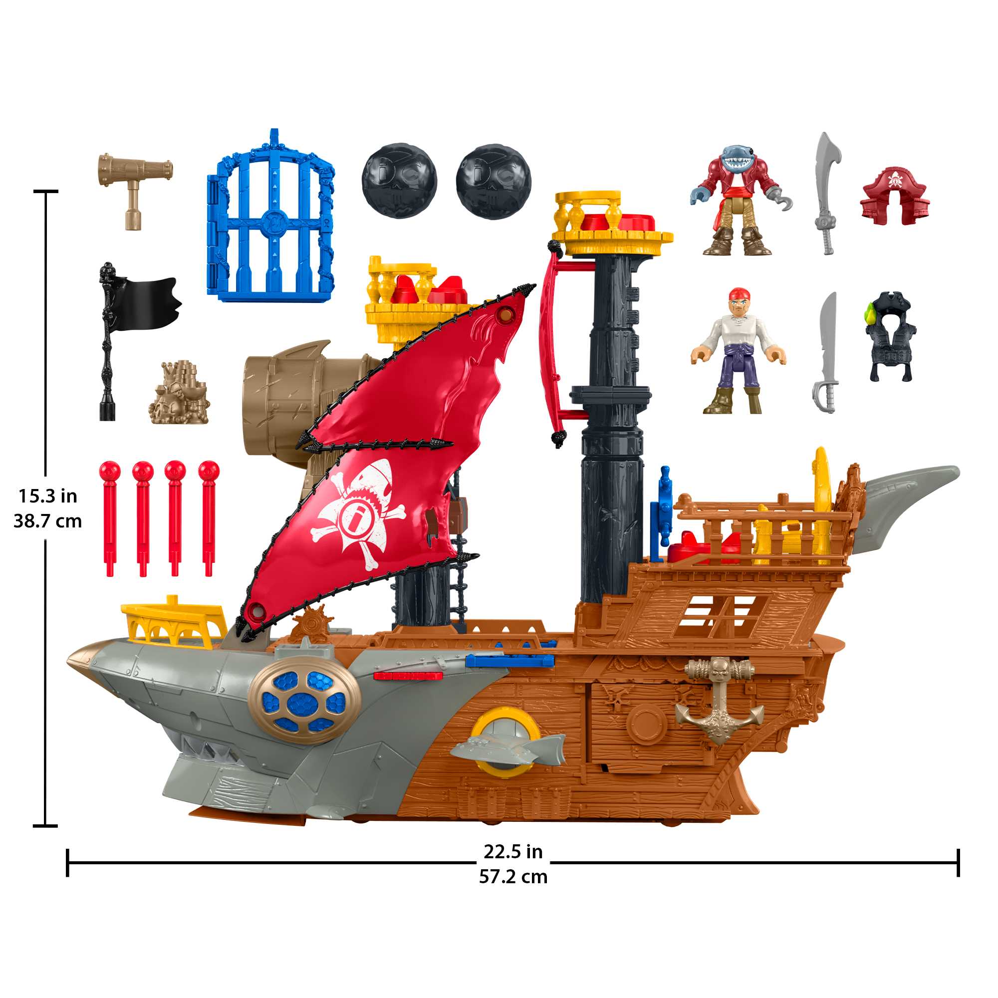 Conjunto De Juego Barco Pirata-Tiburón De Imaginext Con Mordisco De Tiburón Y 2 Figuras De Piratas, Juguetes De Preescolar Para Niños A Partir De 3 Años - Image 5