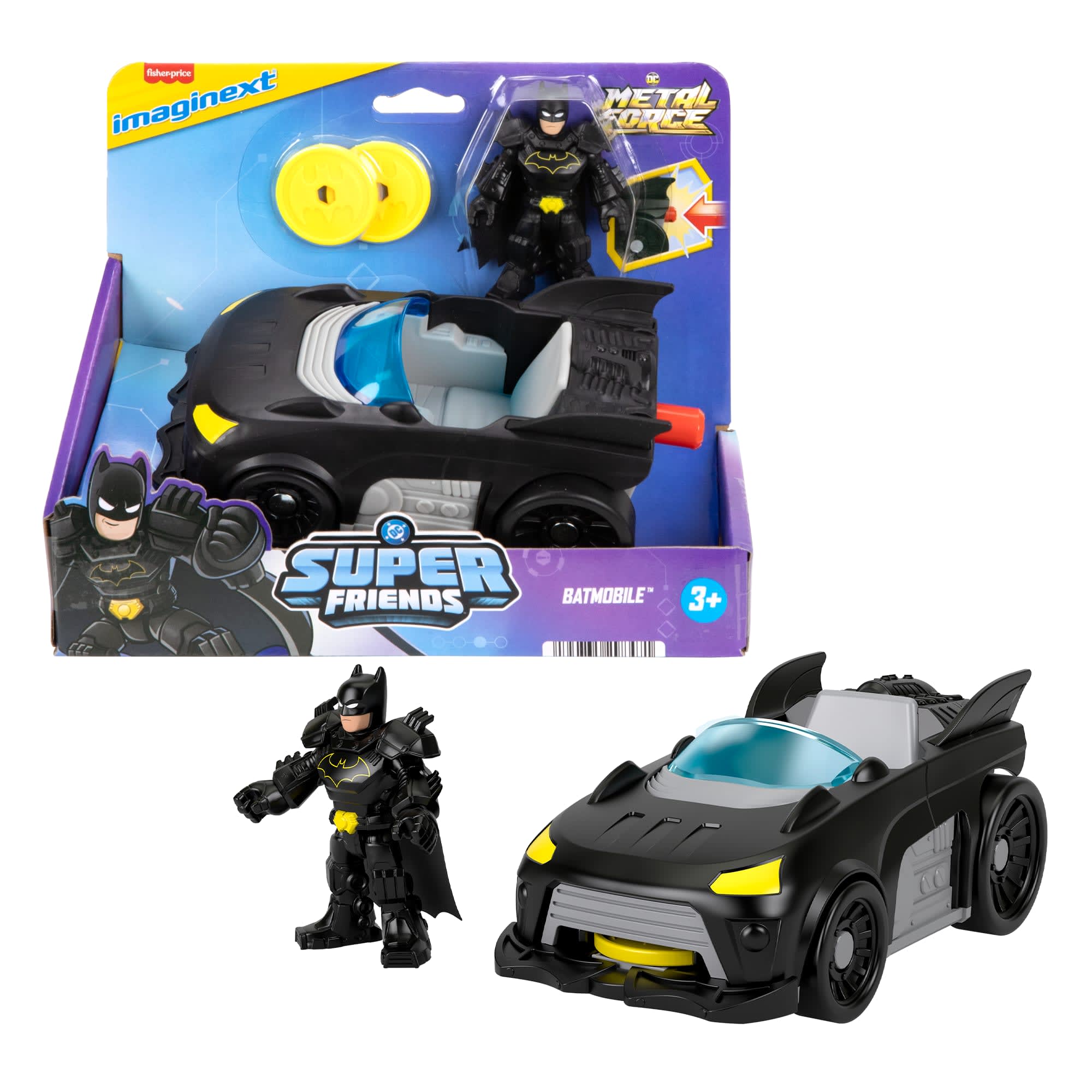 Imaginext-Batmobile Metal Force DC Super Friends-Véhicule Et Figurine