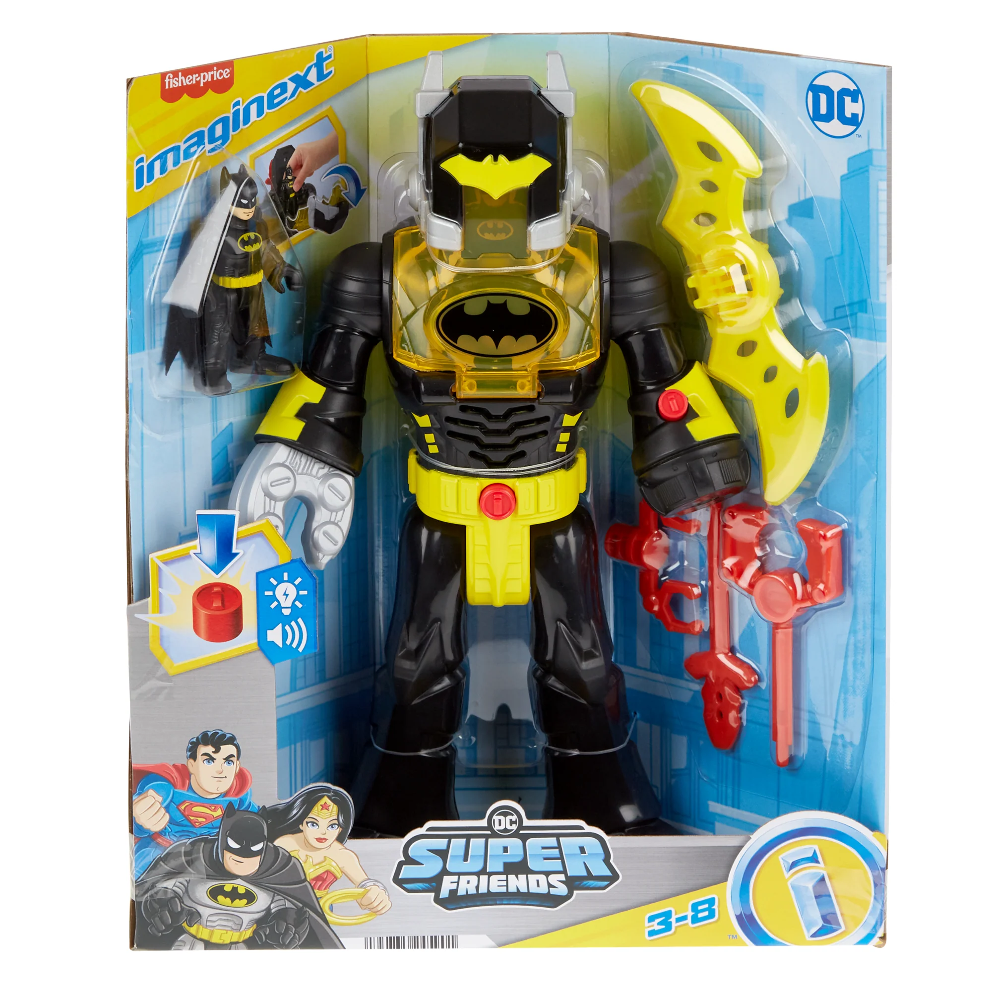 Imaginext Dc Super Friends Batman Insider E Il Bat Bot, Robot Nero Con Luci E Suoni, 6 Pezzi - Image 6