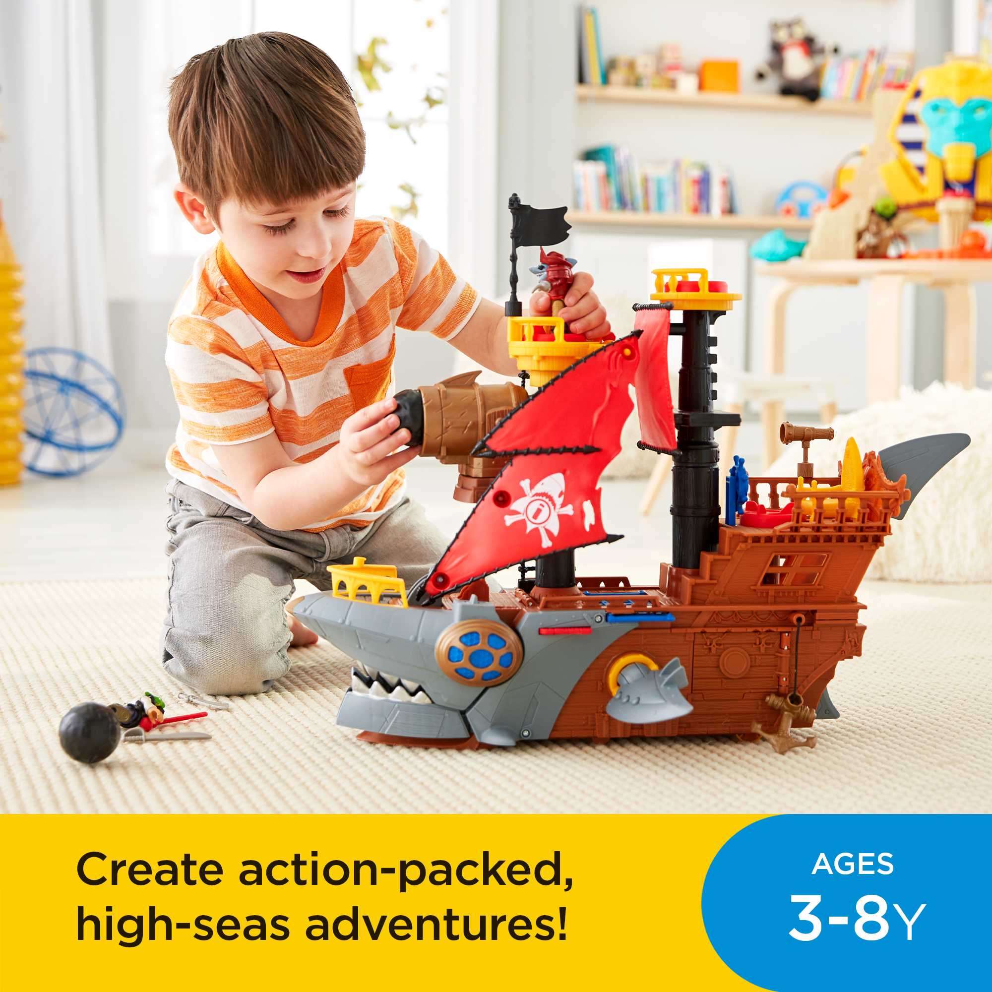 Imaginext Pirate Ship Playset With Shark Bite Action, 2 Pirate Figures, Preschool Toys, Child 3Y+ - Image 2