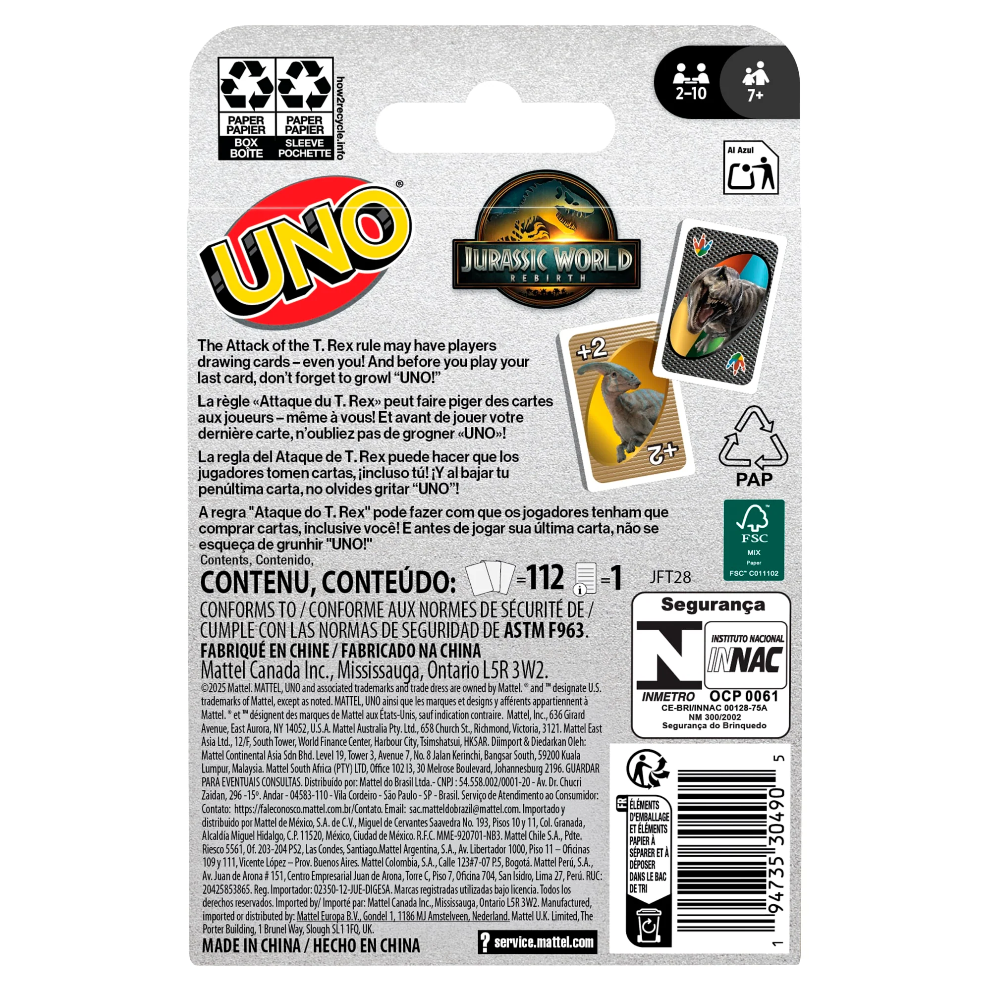 Juego De Cartas Jurassic World: Rebirth De UNO Para Niños Y Niñas, Familias Y Noches De Juegos De Adultos - Image 5