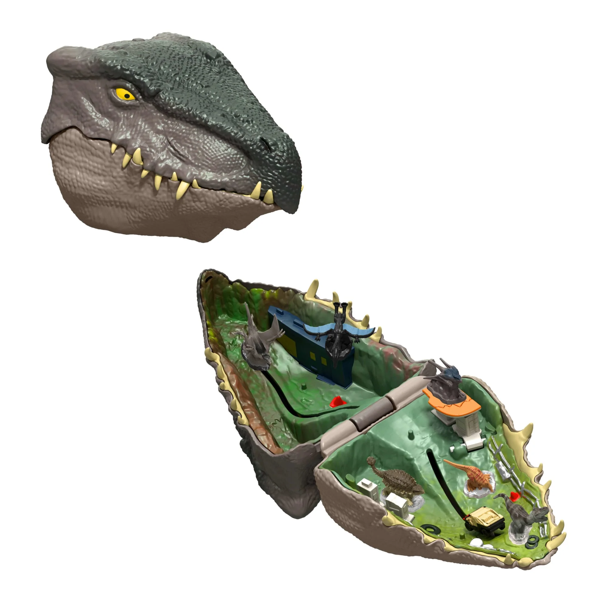 Jurassic World: Die Wiedergeburt, Kleines Abenteuer-Spielset in Form Eines Distortus-Rex-Kopfes, Interaktive Funktionen Und Figuren