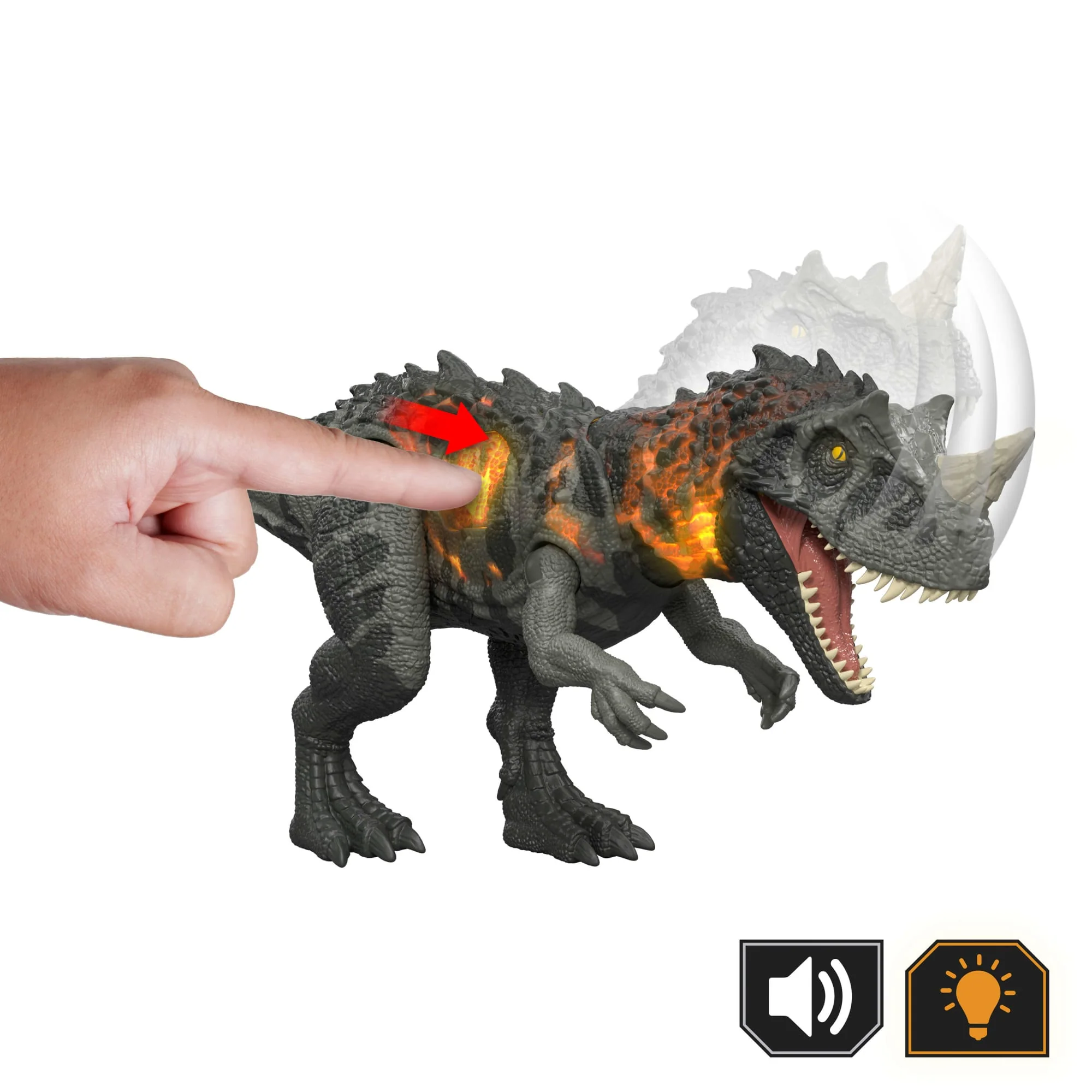 Jurassic World Wild Roar Ceratosaurus Dinosaur Action Figure Toy, Attack, Light & Sound, Scan Code - Image 4