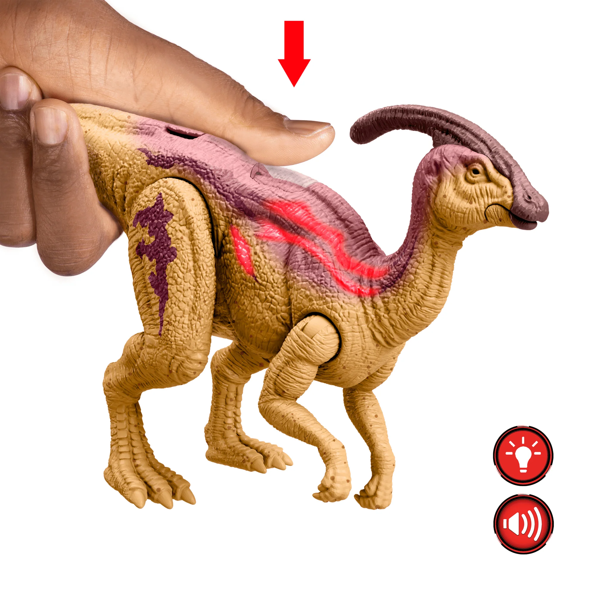 Jurassic World Wild Roar Parasaurolophus Dinosaur Action Figure Toy, Glow Effect Lights & Sounds - Image 4