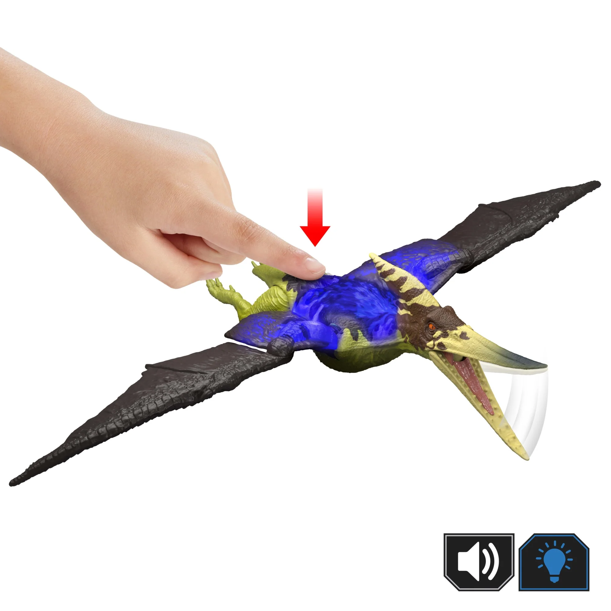 Jurassic World Wild Roar Pteranodon Dinosaur Action Figure Toy, Attack, Light & Sound, Scan Code - Image 3