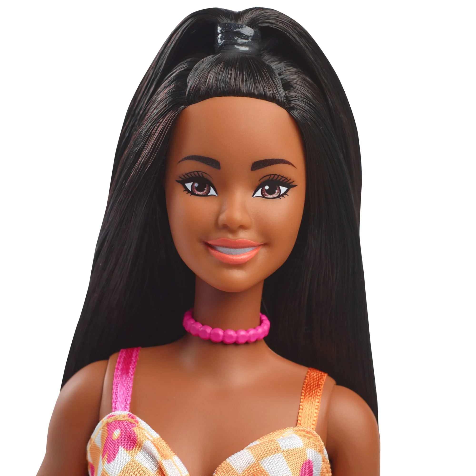 Kareli Ve Çiçekli Midi Elbisesiyle Siyah Saçlı Barbie Fashionistas Bebek (233) - Image 3