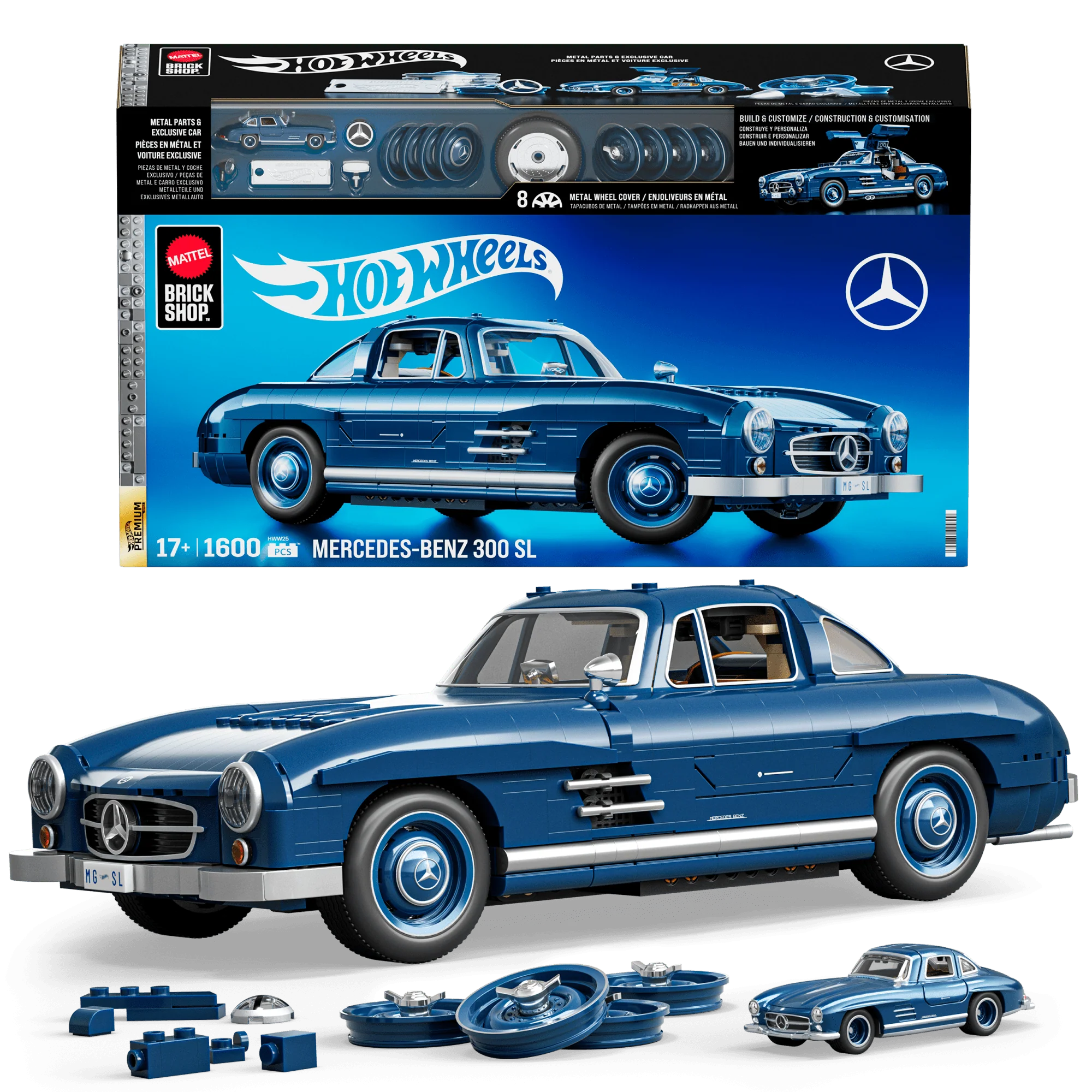 Koleksiyoncular Için MEGA Hot Wheels Mercedes-Benz 300 Sl Yarış Arabası Yapı Oyuncağı (1500 Parça)