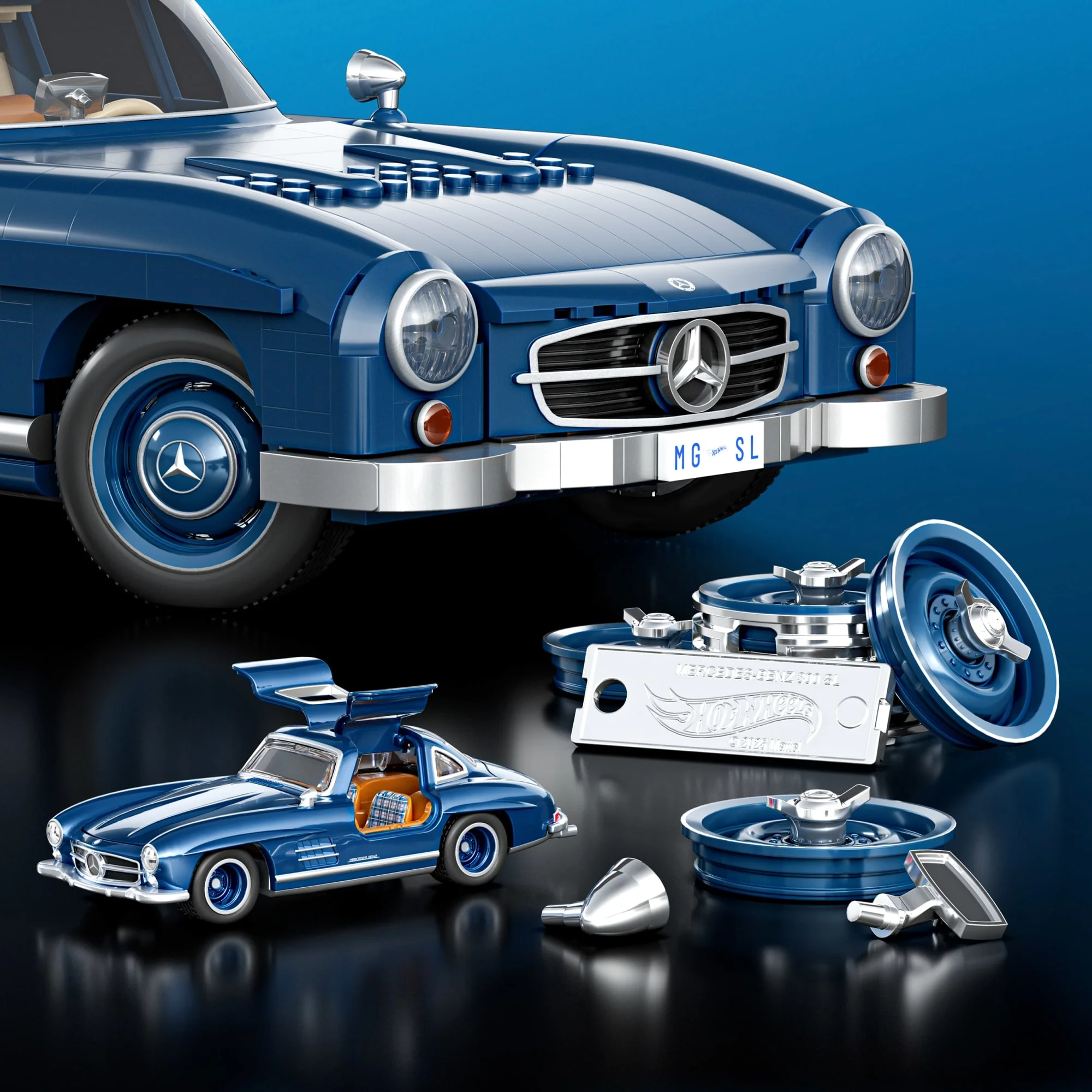 Koleksiyoncular Için MEGA Hot Wheels Mercedes-Benz 300 Sl Yarış Arabası Yapı Oyuncağı (1500 Parça) - Image 5