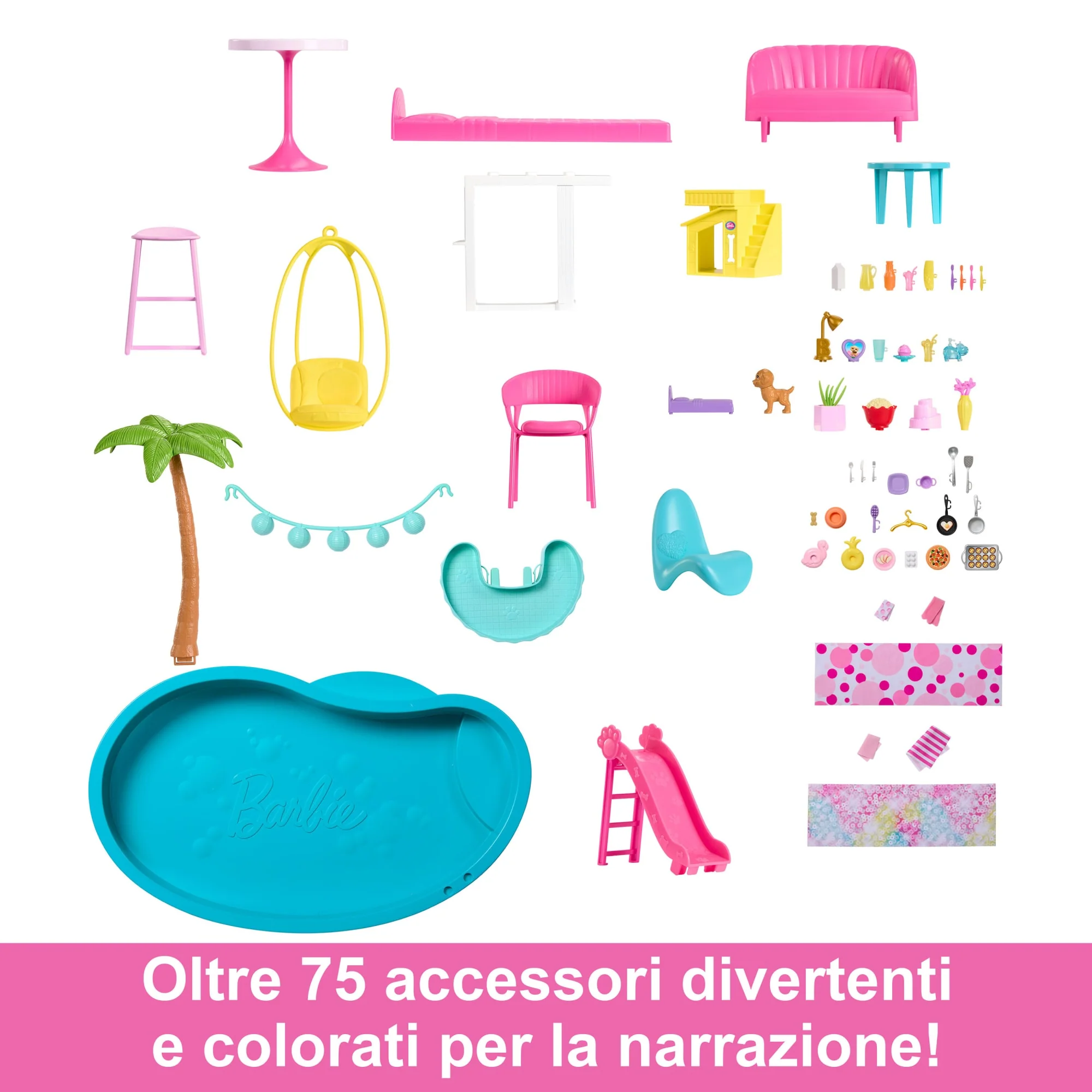 Barbie Casa Dei Sogni, Con Oltre 75 Oggetti, Festa in Piscina, Casa Delle Bambole Con Scivolo A 3 Piani - Image 3
