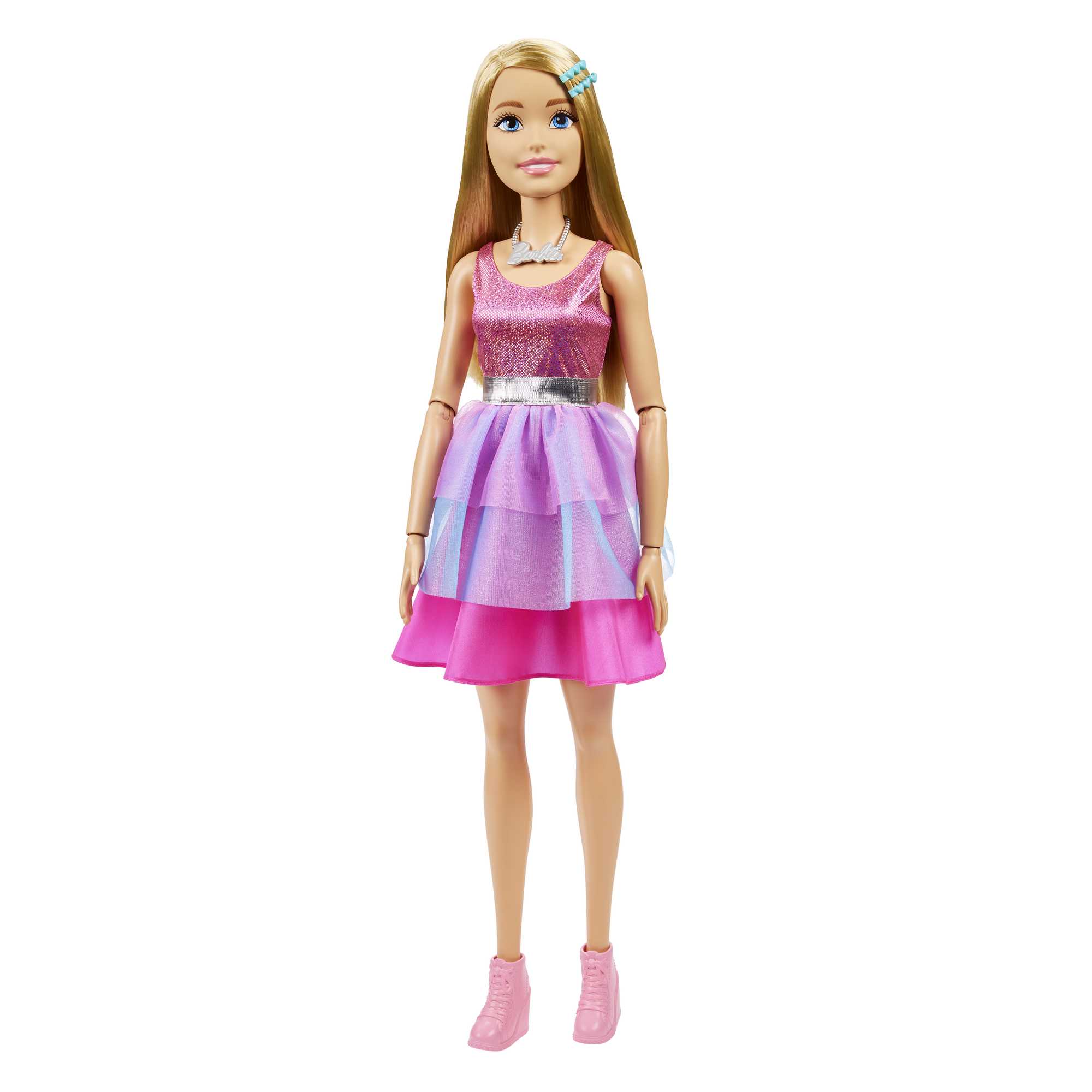 Large Barbie Doll, 28 Inches Tall, Blond Hair and Shimmery Pink Dress - Image 5