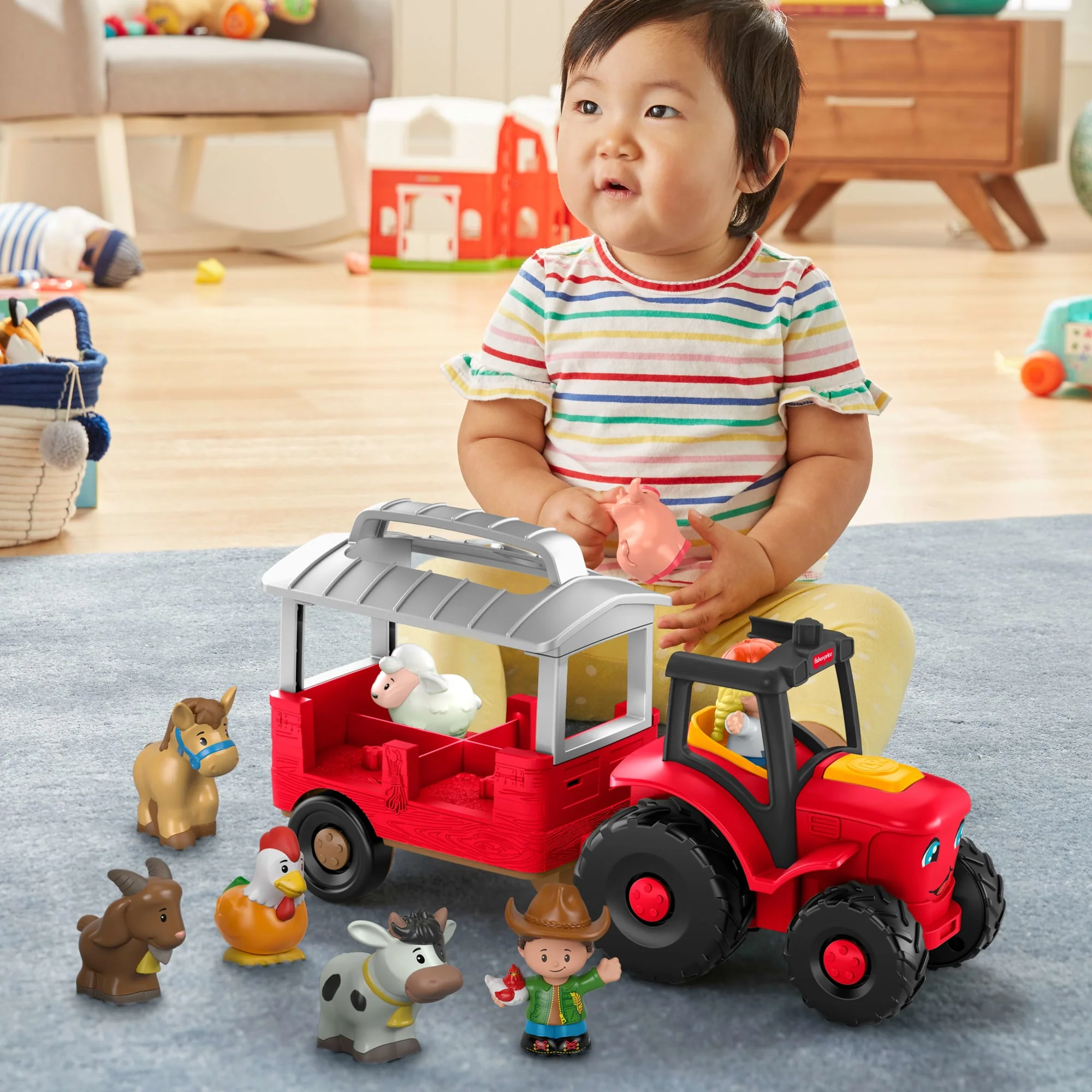 Fisher-Price Little People Caring For Animals Tractor Gift Set, Musical Farm Truck With Figures - Image 4