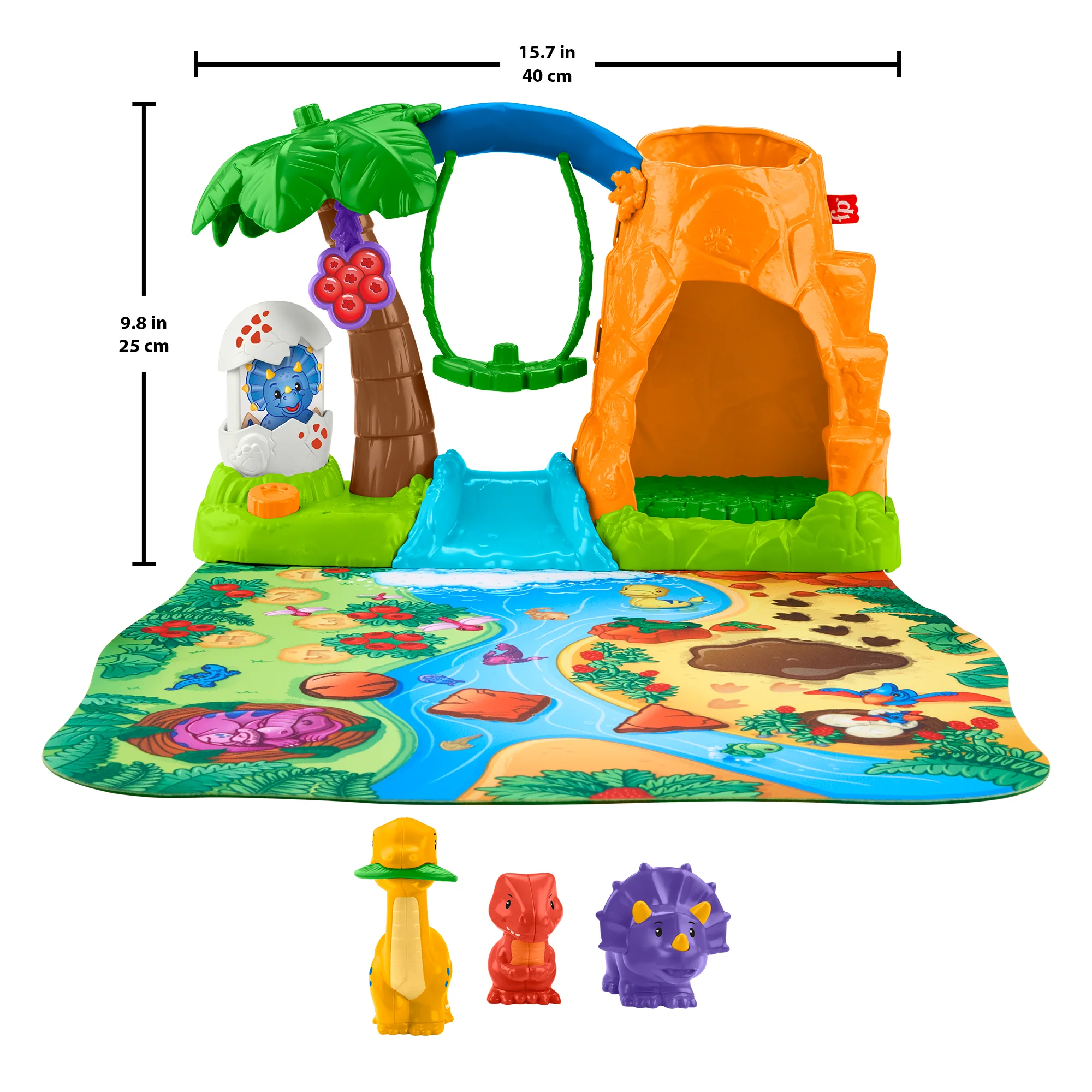 Fisher-Price Little People Dinosaur Village & Play Mat Toddler Playset, 3 Toy Figures - Image 6