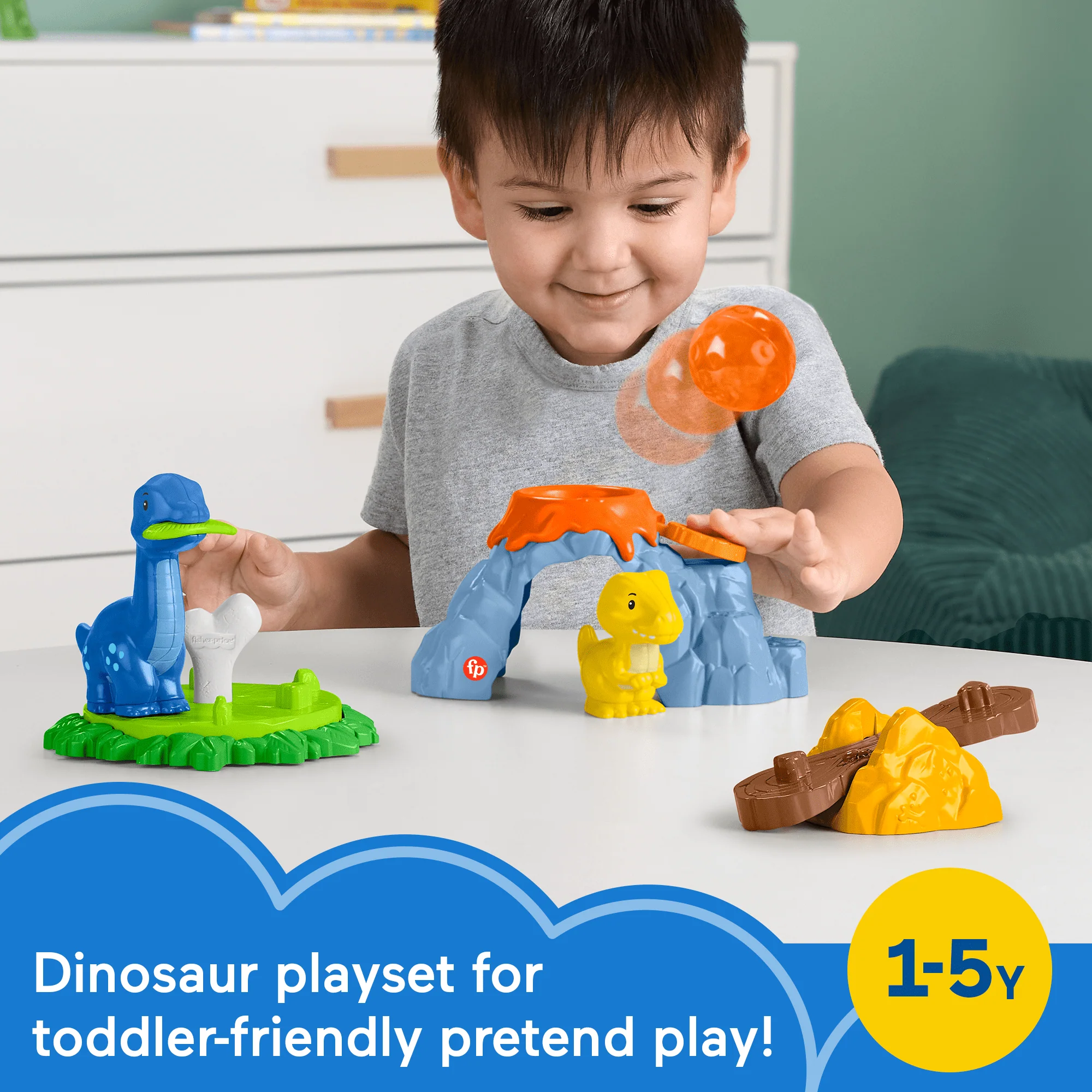 Fisher-Price Little People Spin & Play Dinosaur Playground Toddler Playset, 6 Pieces - Image 2