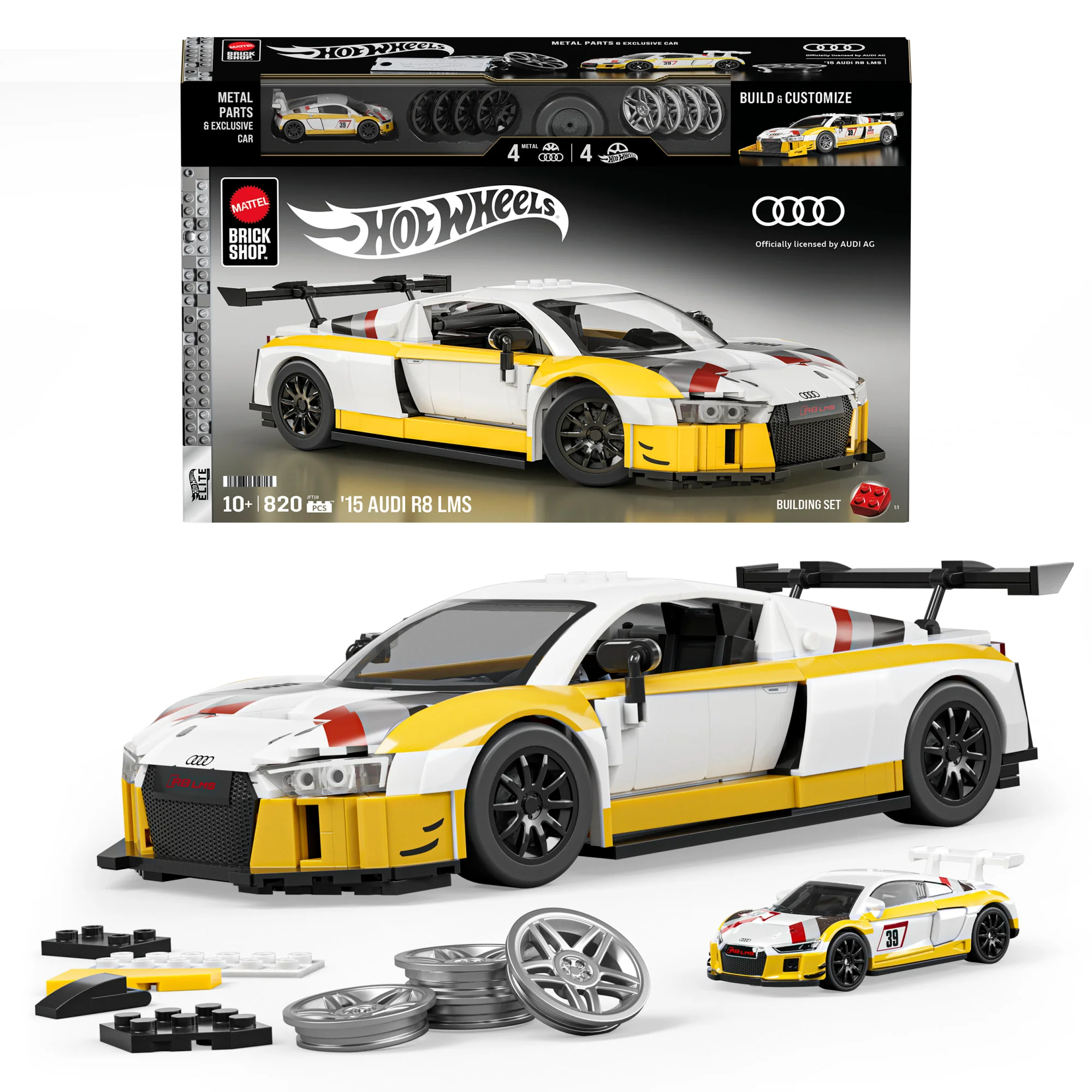 Mattel Brick Shop Hot Wheels ‘15 Audi R8 Lms Building Toy Kit (820 Pieces), For Collectors - Coming Soon