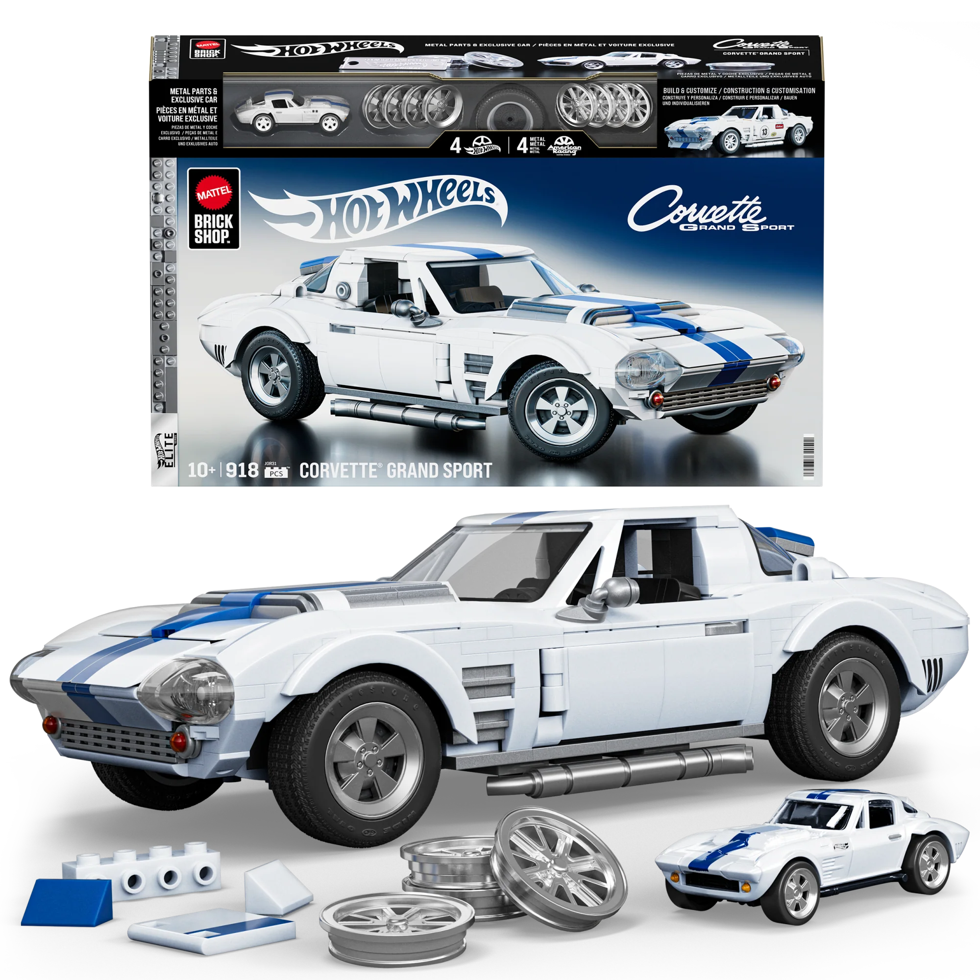 Mattel Brick Shop Hot Wheels Corvette Grand Sport, Kit Giocattolo Da Costruire (918 Pezzi) Per Collezionisti