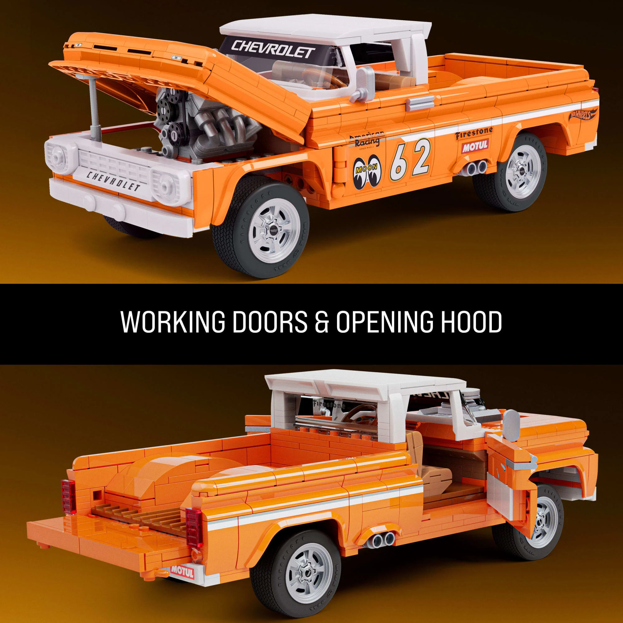 Mattel Brick Shop Hot Wheels Custom ’62 Chevy Pickup Building Toy Kit (858 Pieces), For Collectors - Image 6