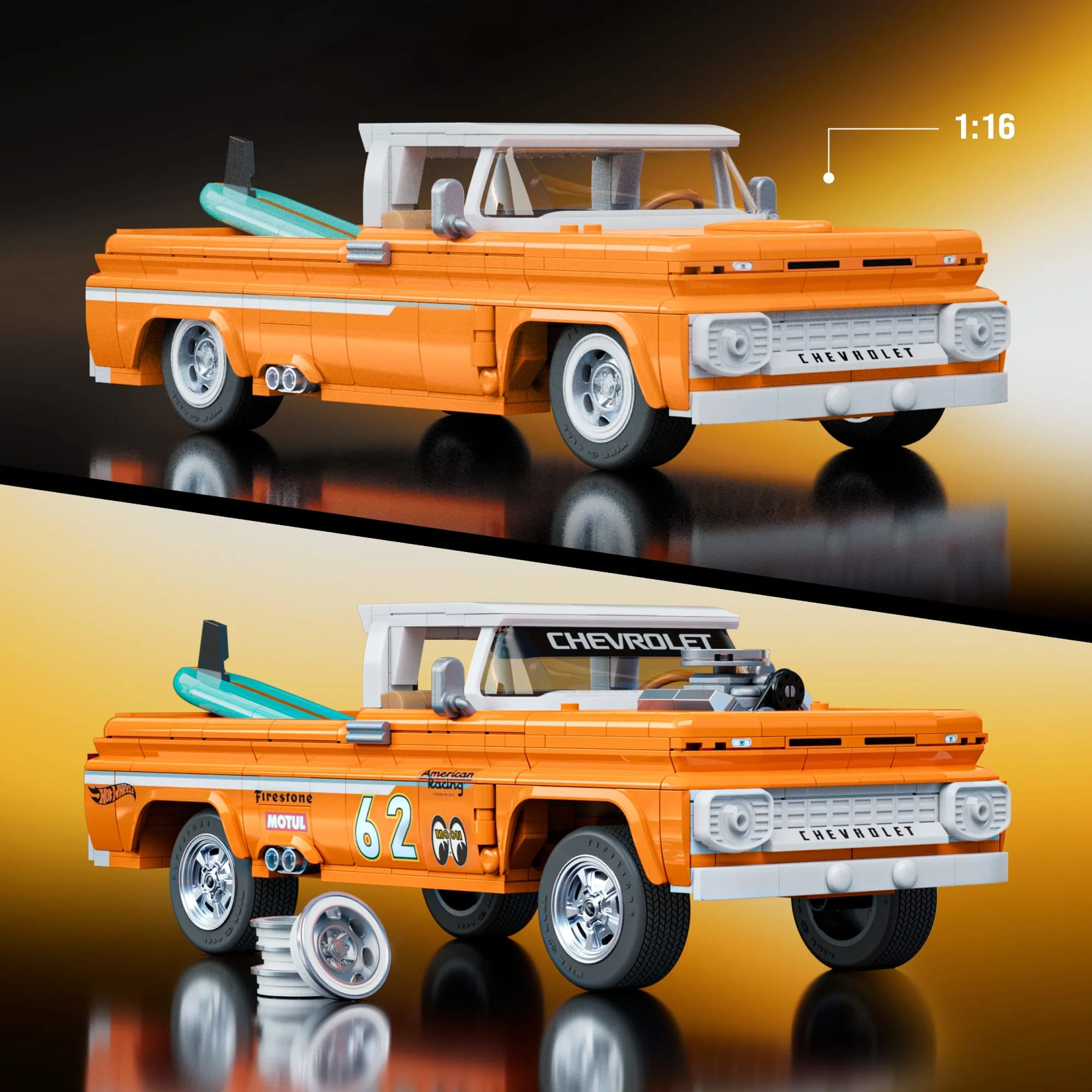 Mattel Brick Shop Hot Wheels Custom '62 Chevy Pickup Oyuncağı Seti (858 Parça), Koleksiyoncular Için - Image 3