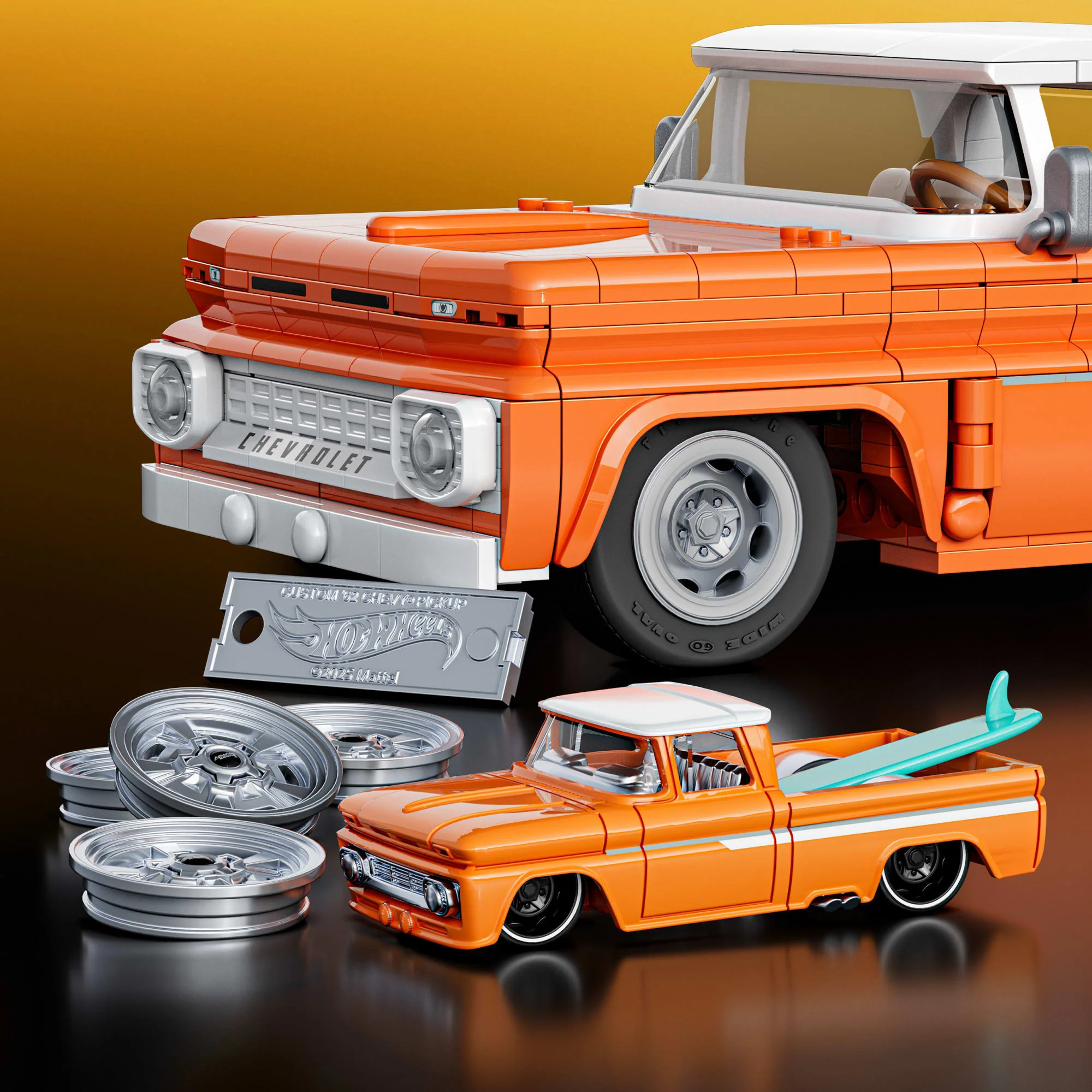 Mattel Brick Shop Hot Wheels Custom '62 Chevy Pickup Oyuncağı Seti (858 Parça), Koleksiyoncular Için - Image 5