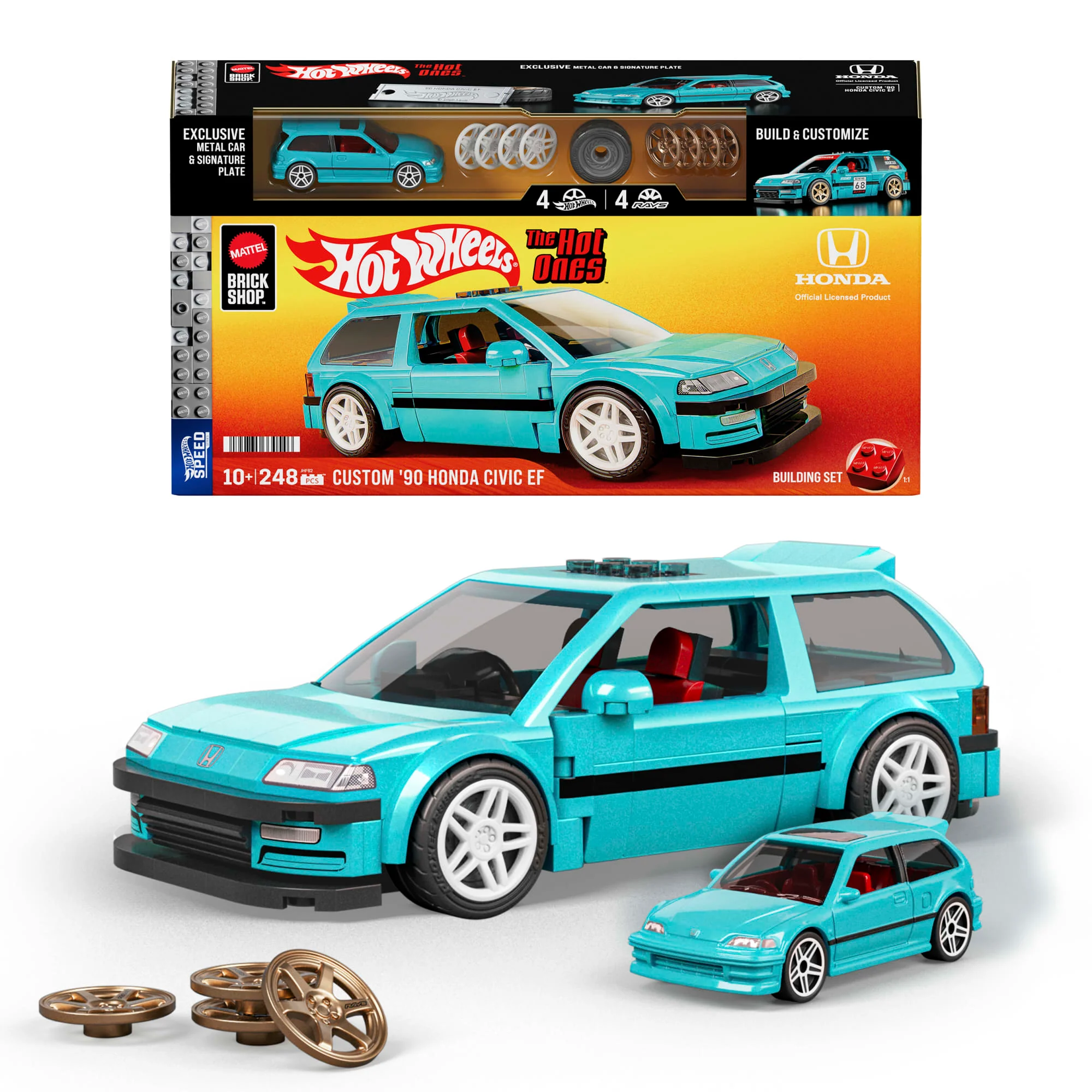 Conjunto De Construcción Del Custom '90 Honda Civic Ef De Hot Wheels De Mattel Brick Shop (248 Piezas) Para Coleccionistas