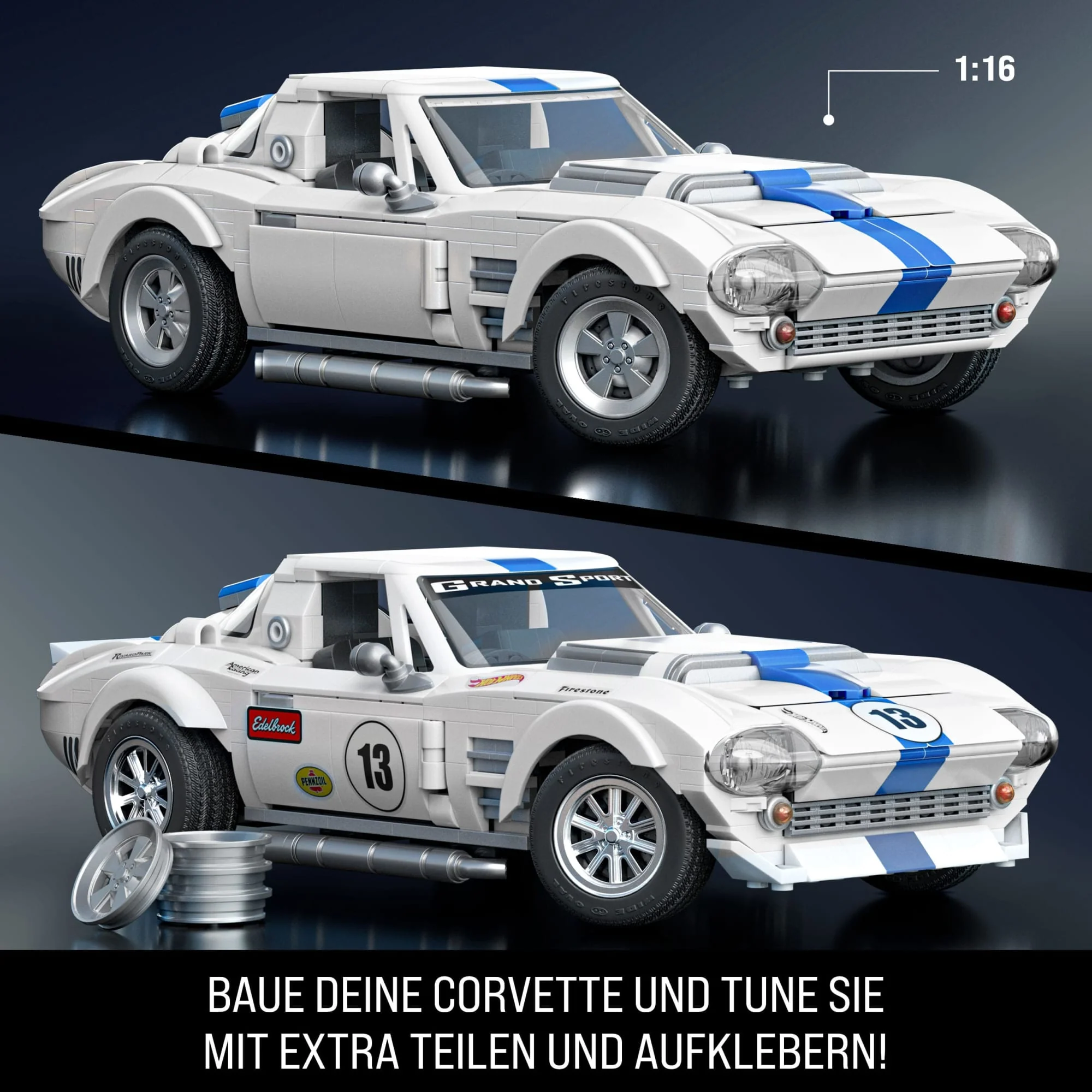 Mattel Brick Shop Hot Wheels Custom Corvette Grand Sport Bauset (918 Teile), Für Sammler - Image 3