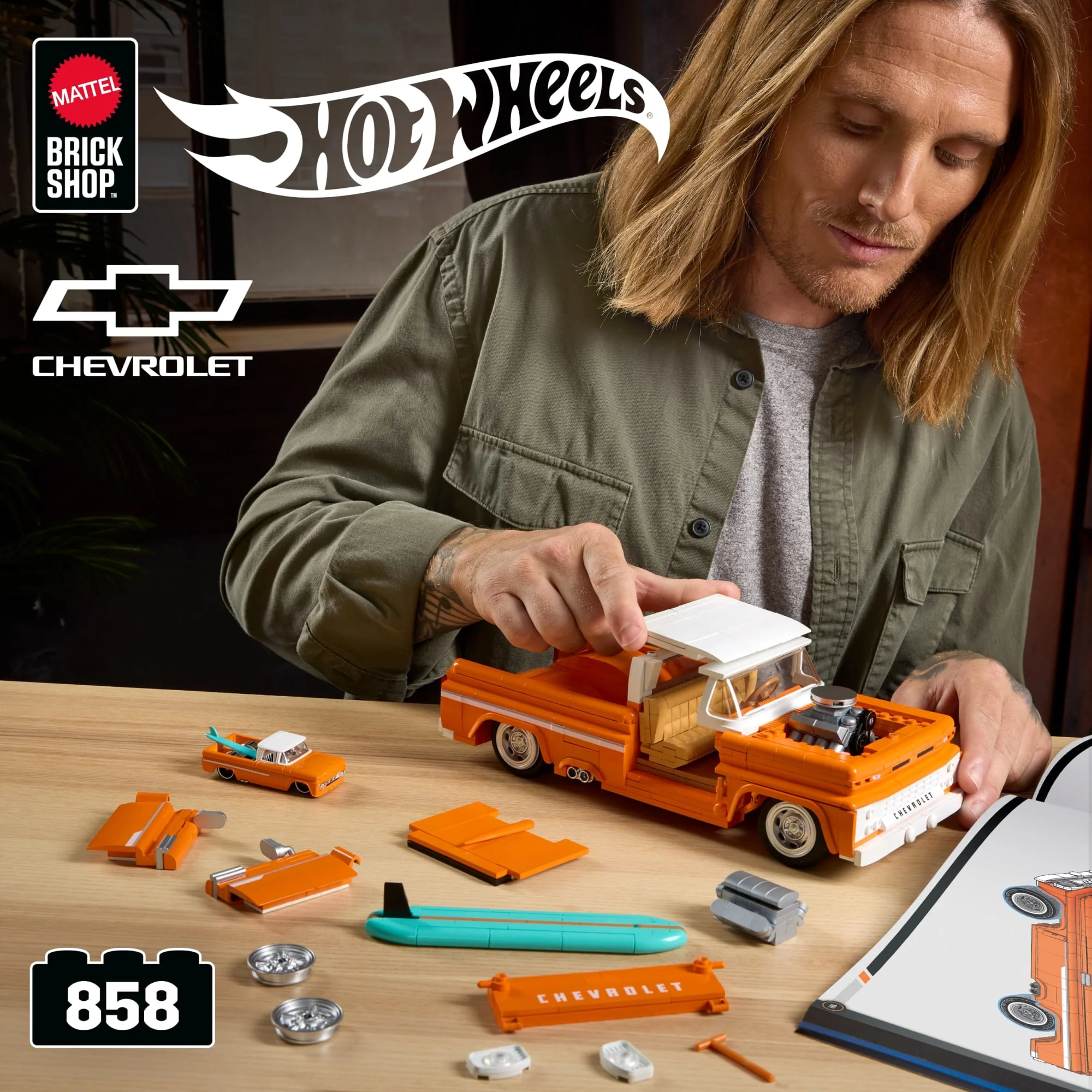 Mattel Brick Shop Σετ Κατασκευής Hot Wheels Custom ’62 Chevy Pickup (858 Κομμάτια), Για Συλλέκτες - Image 2