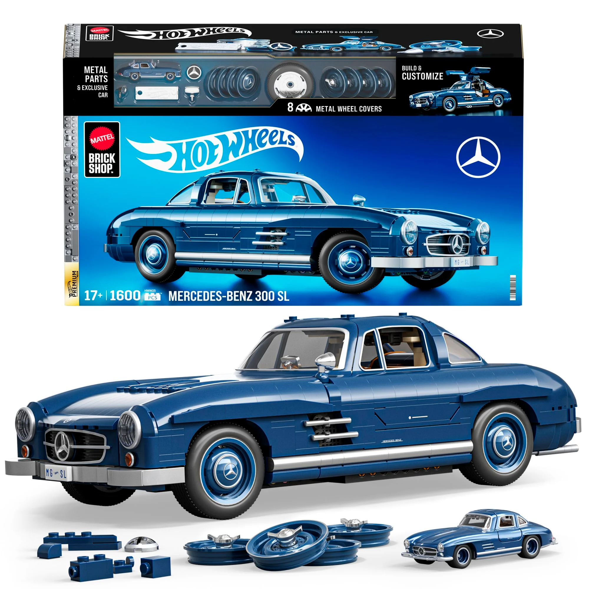 Mattel Brick Shop Hot Wheels Mercedes-Benz 300 Sl Bouwspeelgoedkit (1600 Stuks), Voor Verzamelaars