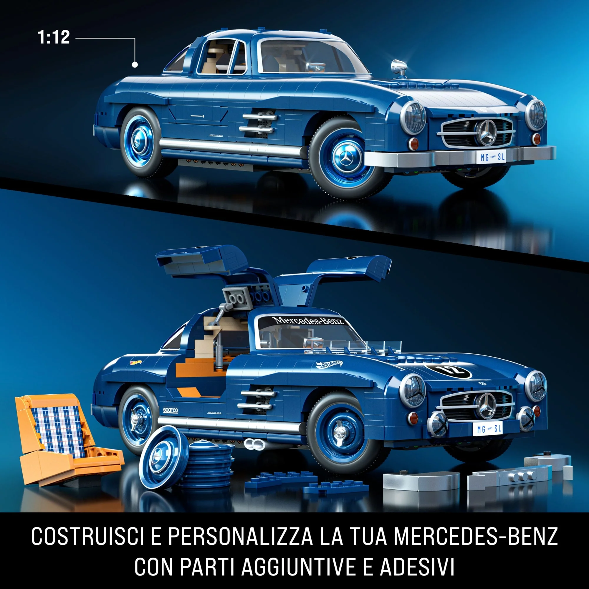 Mattel Brick Shop Hot Wheels Kit Da Costruzione Mercedes-Benz 300 Sl (1500 Pezzi) Per Collezionisti - Image 3
